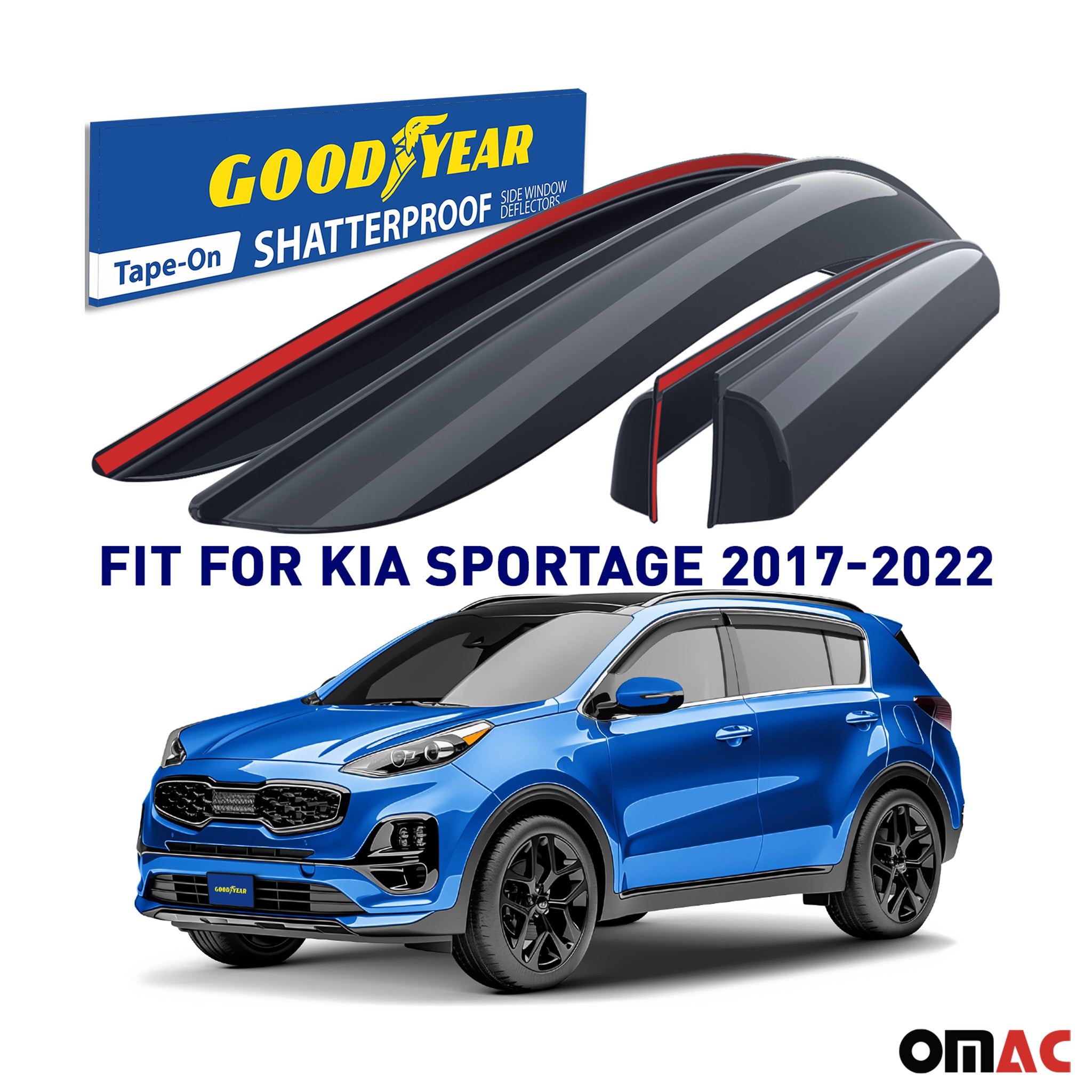 Goodyear Wind Deflectors for Kia Sportage 2017-2022 Tape-On Premium Smoke 4 pcs