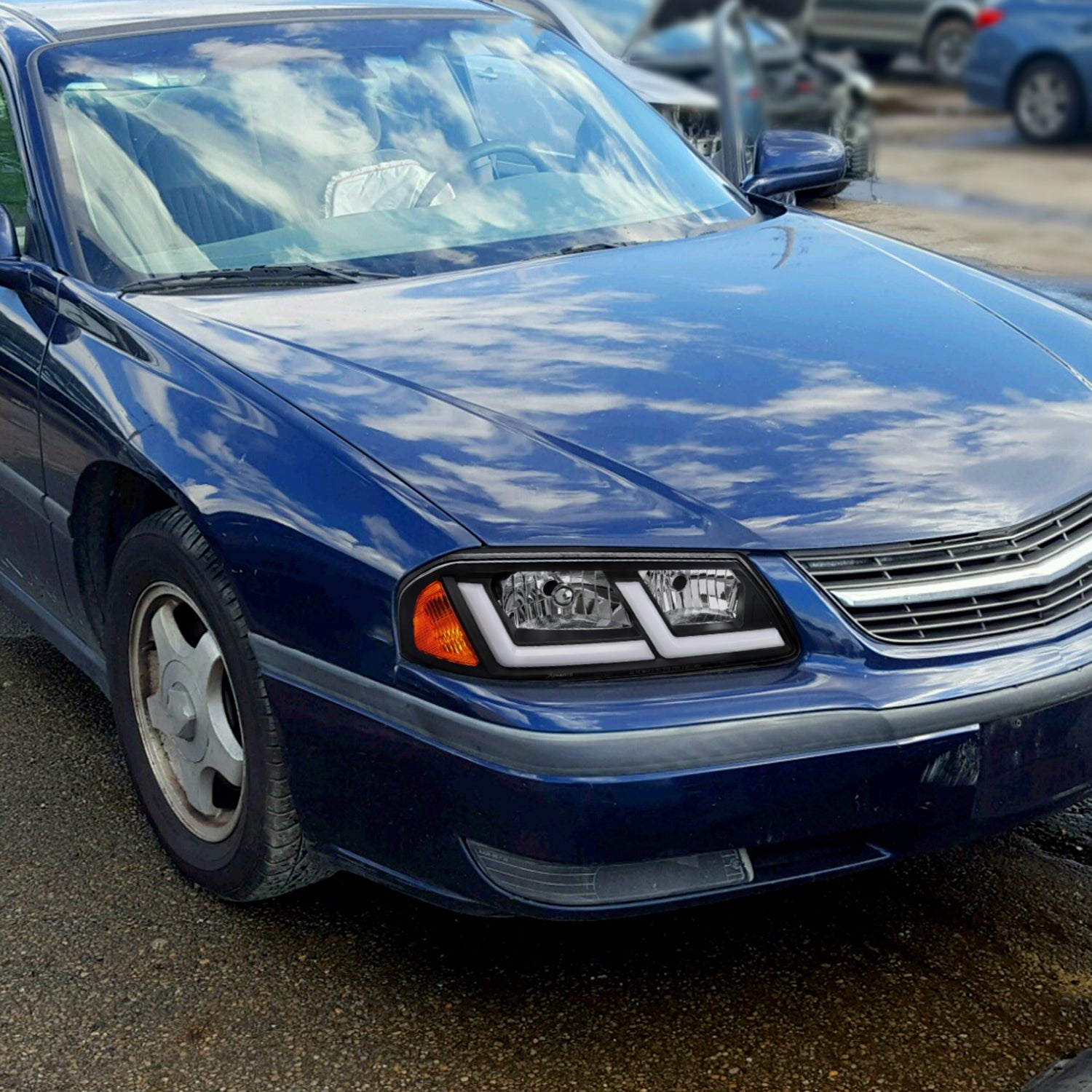 2000-2005 Chevy Impala LED Bar Factory Style Headlights Matte Black/Clear Lens