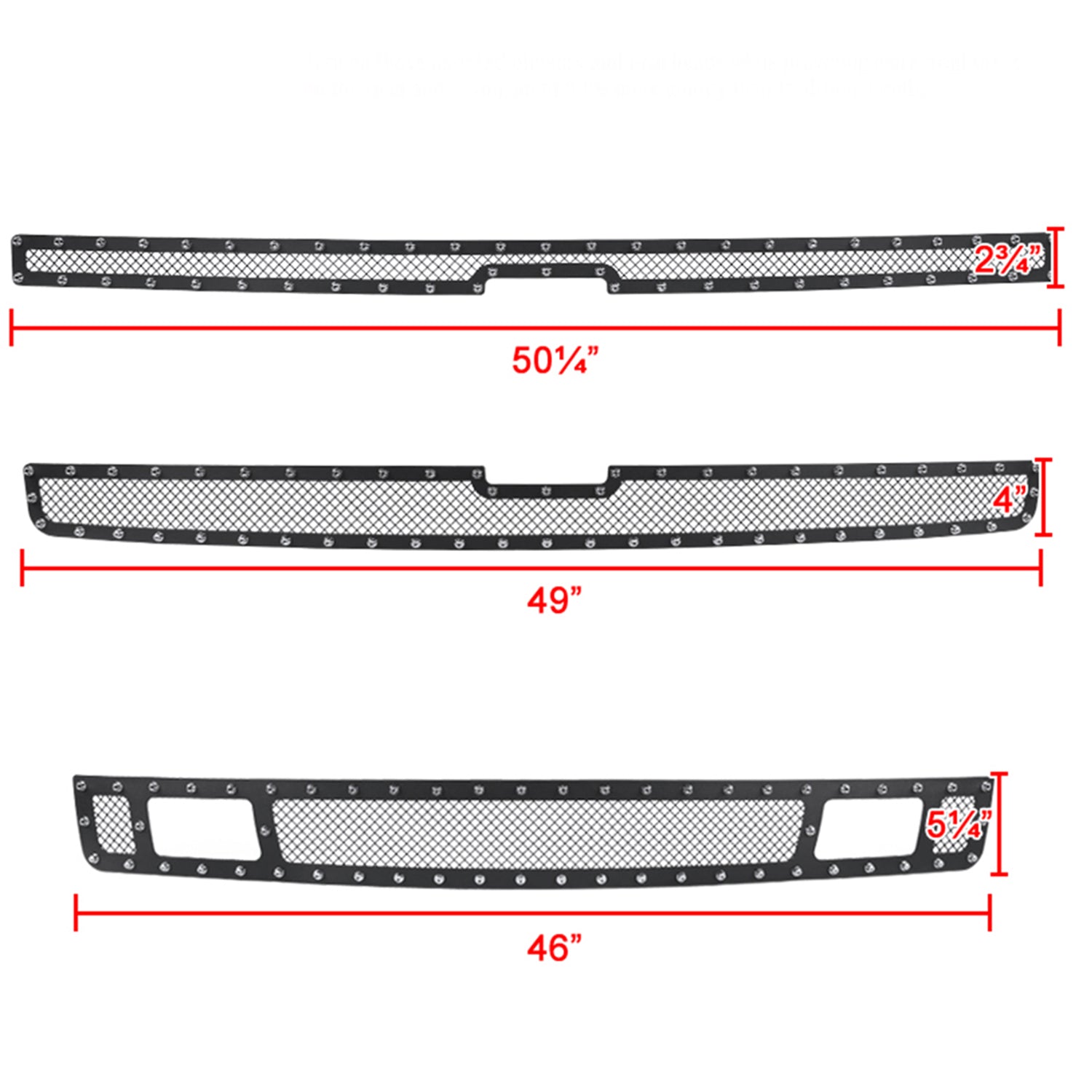 2007-2013 Chevy Silverado 1500/1500HD Rivet Black Steel 3PC Mesh Grille insert