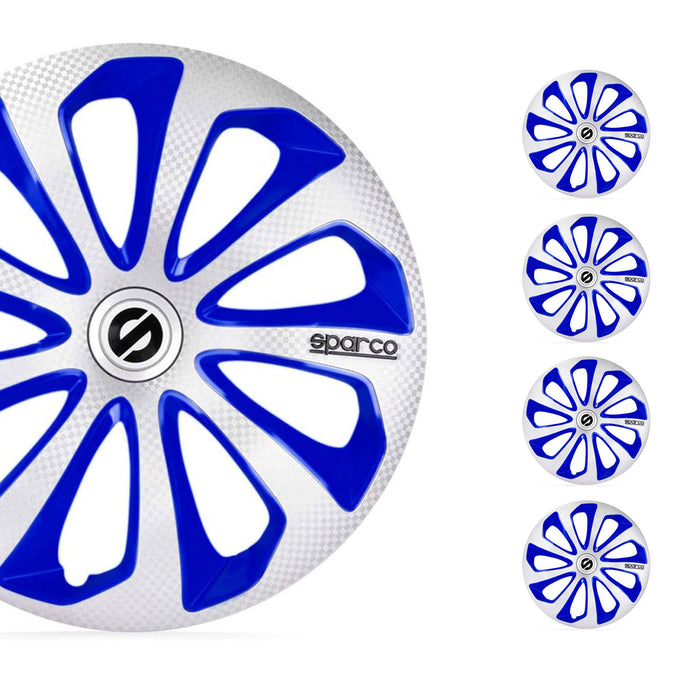 15" Sparco Sicilia Wheel Covers Hubcaps Silver Blue Carbon 4 Pcs