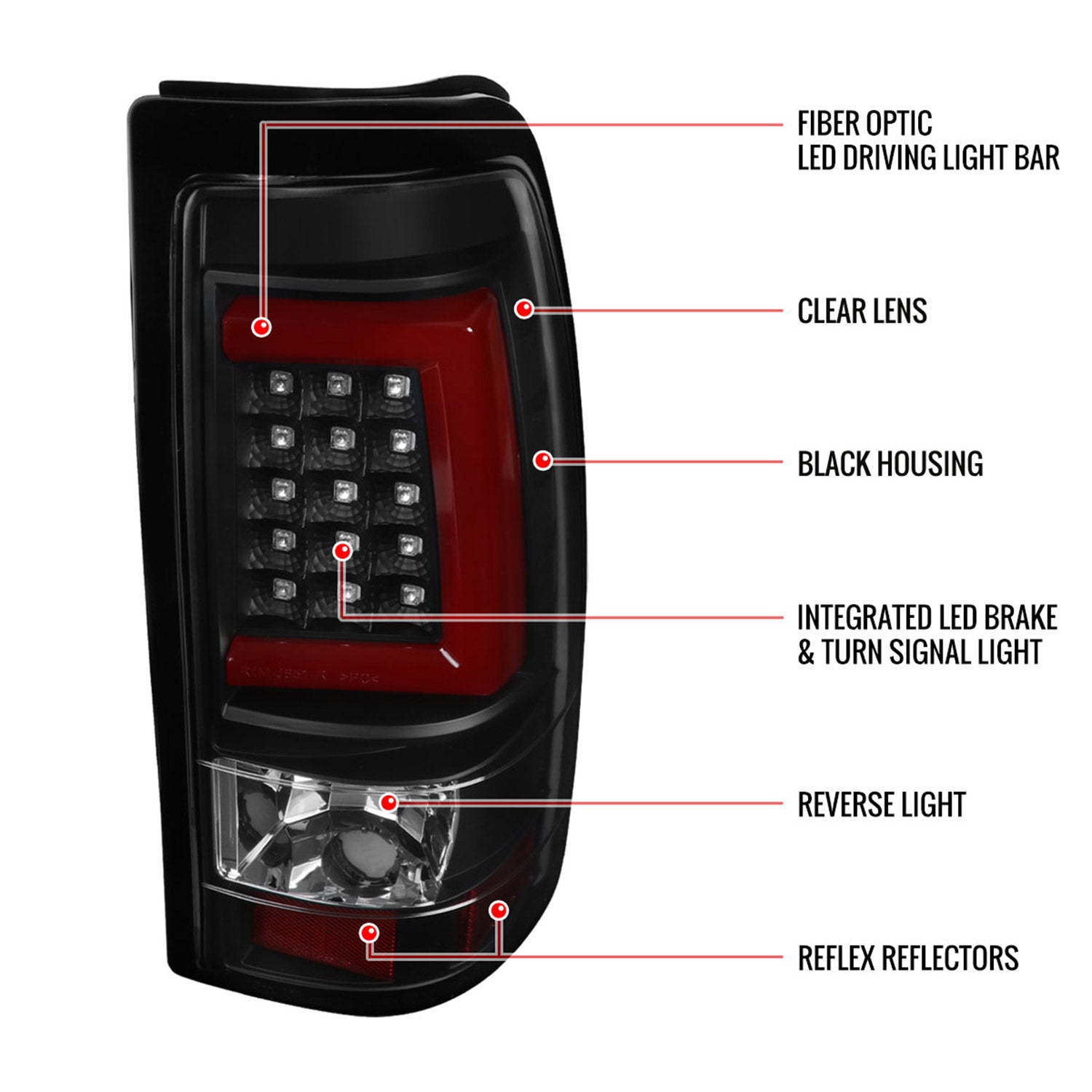 2003-2006 Chevy Silverado Red C Bar LED Tail Lights - G2 Black/Clear Lens
