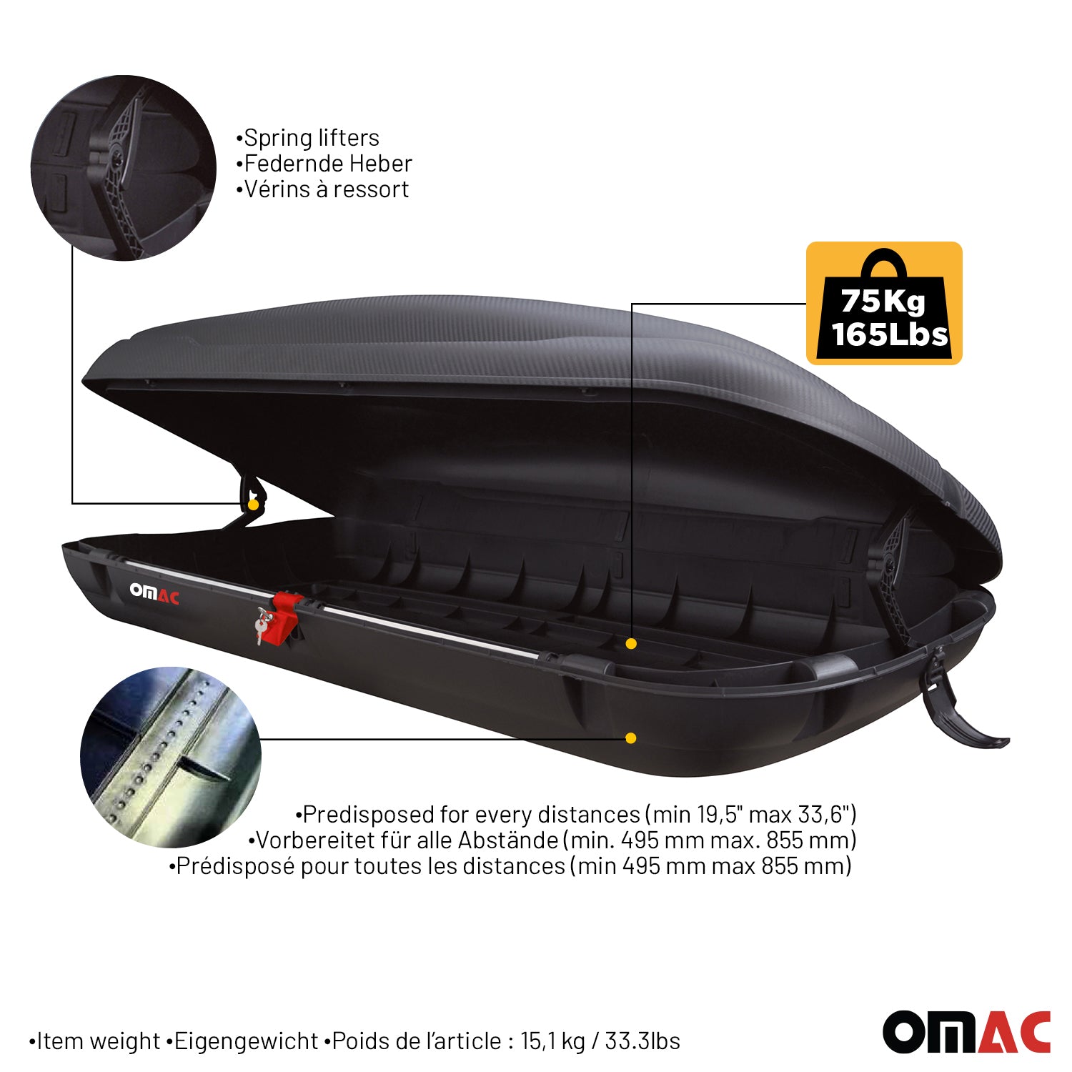 Roof Cargo Box 14.1 Cubic Feet Carbon Fiber Textured