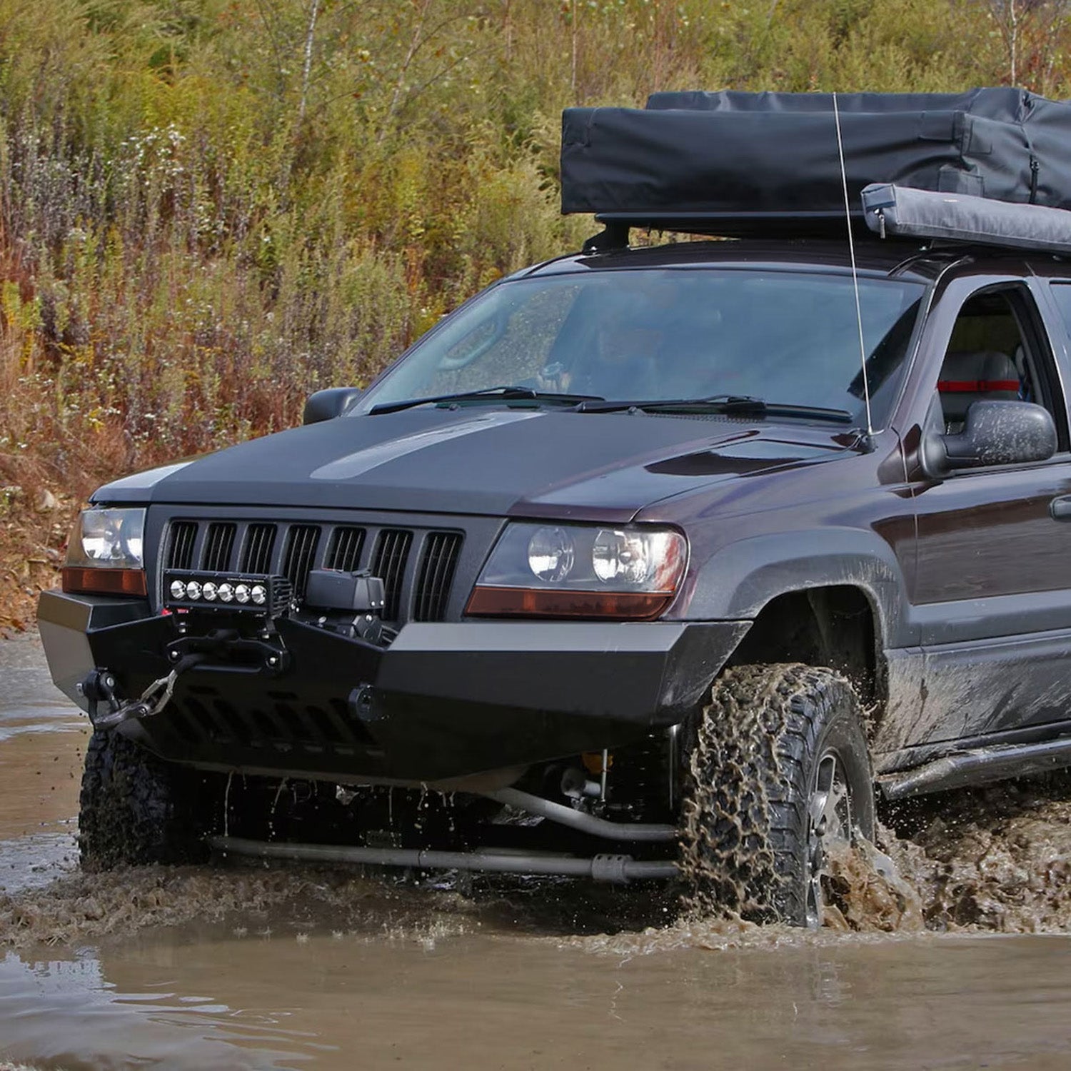 1999-2004 Jeep Grand Cherokee Factory Crystal Headlights Matt Black/Clear