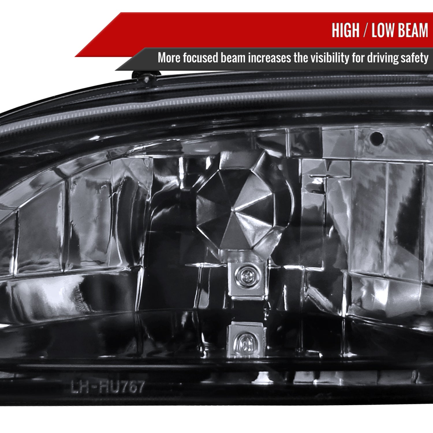 1994-1998 Ford Mustang 1PC Crystal Headlights w/Amber Reflectors Chrome/Smoke