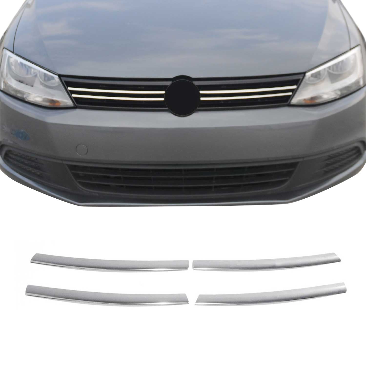 2011-2014 VW Jetta A6 Front Bumper Grill Trim Molding Stainless Steel Silver 4 Pcs