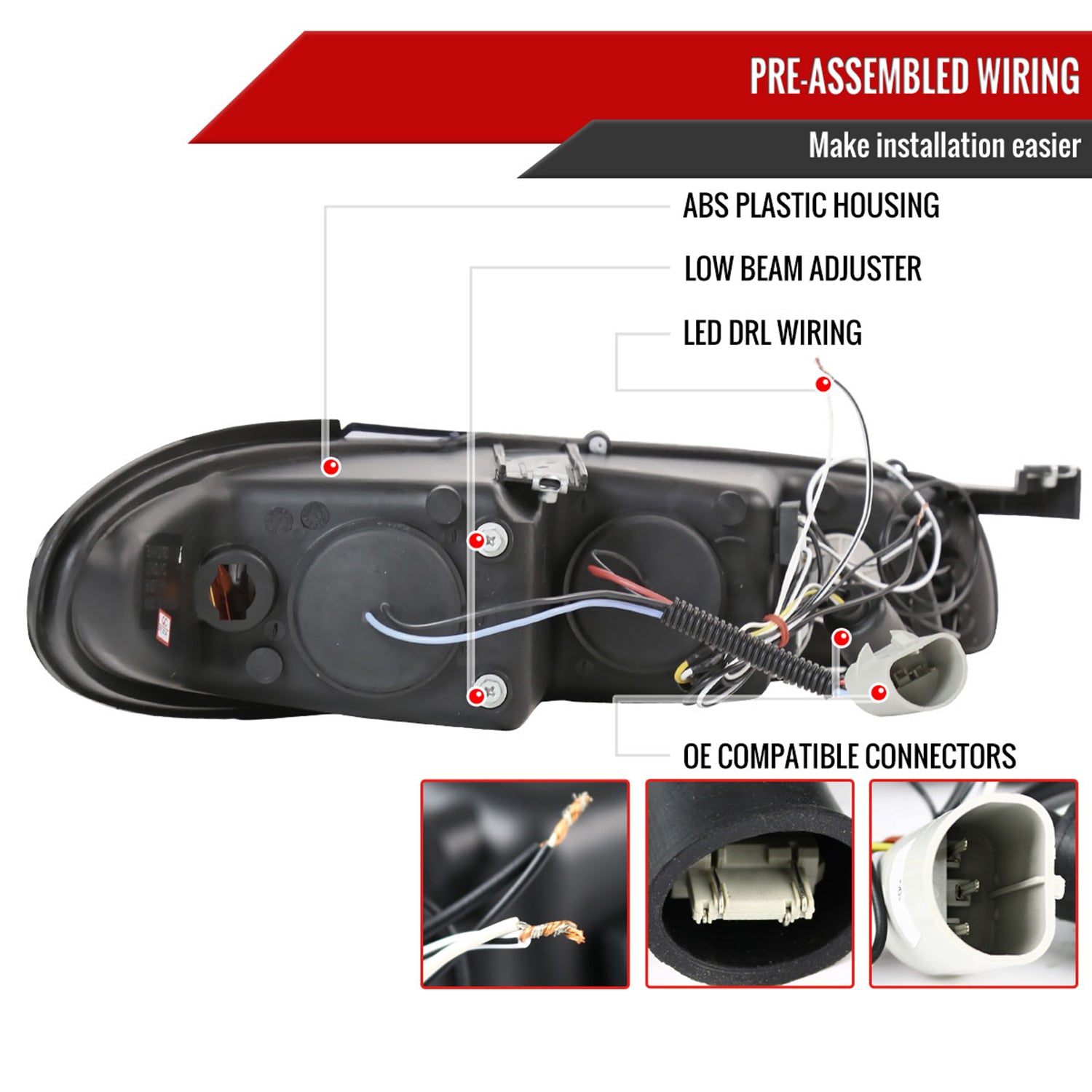 1997-2003 Pontiac Grand Prix Dual Halo Projector Headlights Chrome/Clear Lens