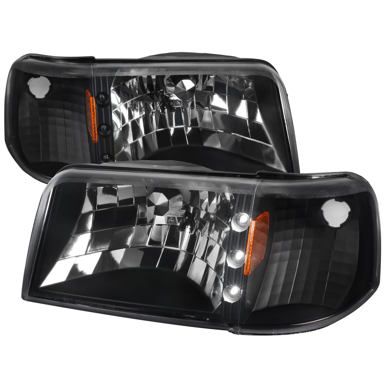 1993-1997 Ford Ranger Factory V2 Headlights w/Corner Lights Matt Black/Clear