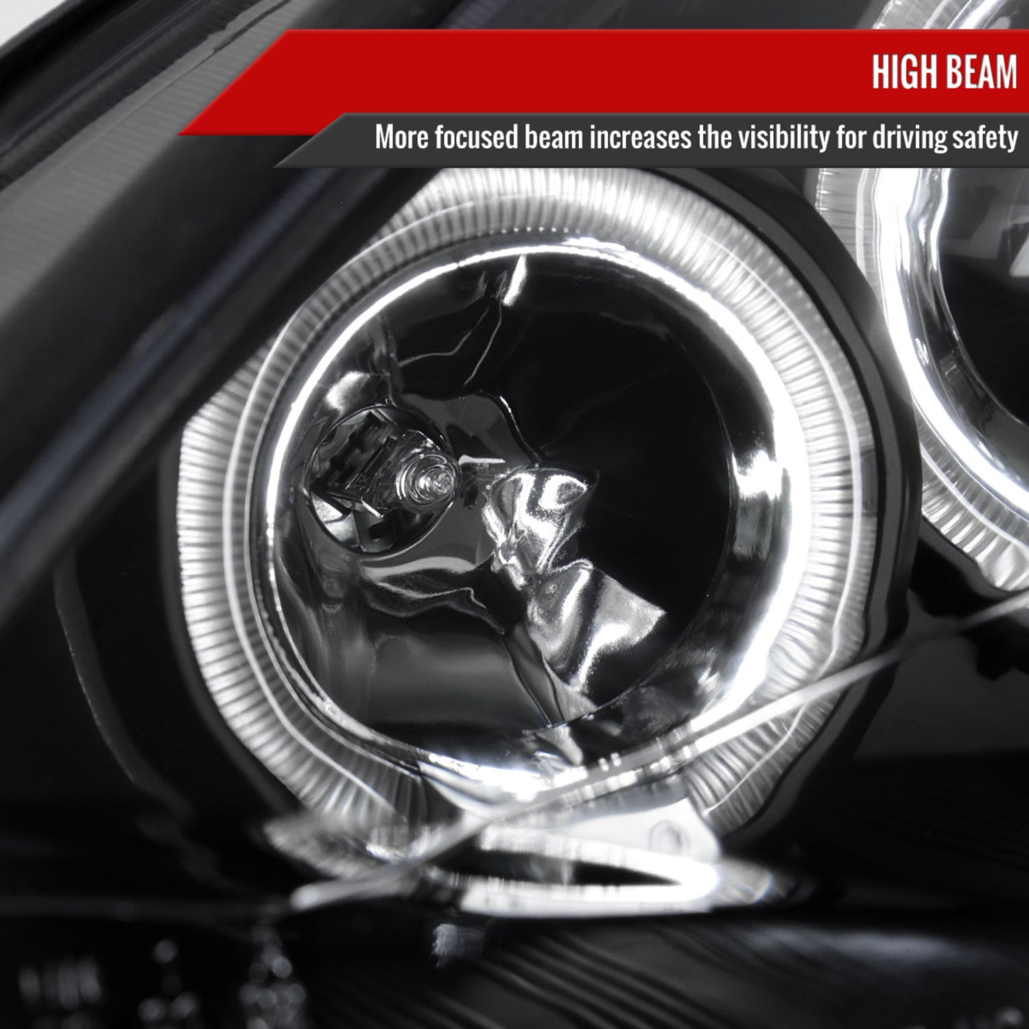 2000-2004 Ford Focus Dual Halo Projector Headlights Matte Black/Clear Lens