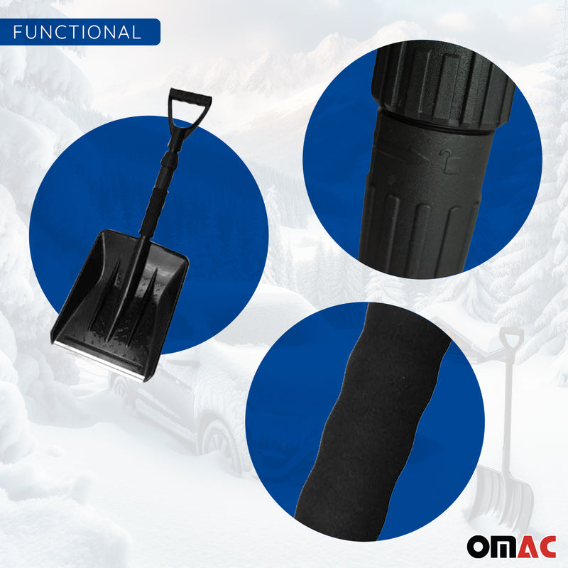 Snow Shovel with Scraper Compact Adjustable Lock Portable Lightweight