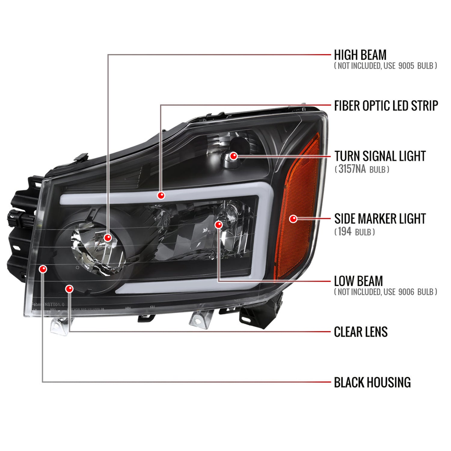 2004-2015 Nissan Titan / 2004-2007 Armada LED Bar Factory Headlights Matt Black