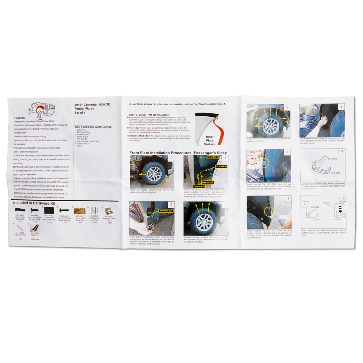 2019-2023 Chevrolet Silverado 1500 4PC OE Style Fender Flares Protector