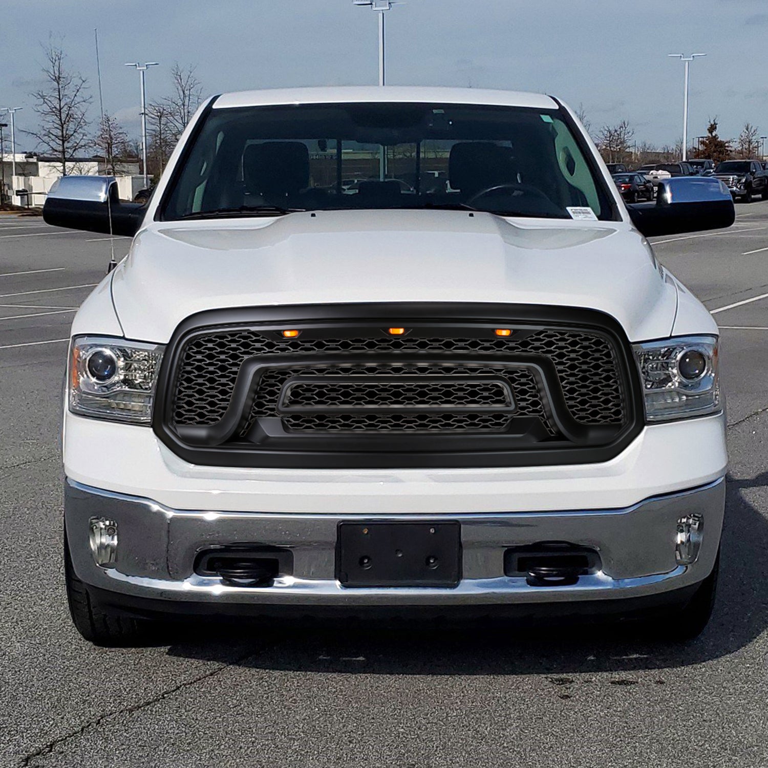 2013-2018 Dodge RAM 1500 Rebel Style Front Hood Grille w/ Amber LED Lights