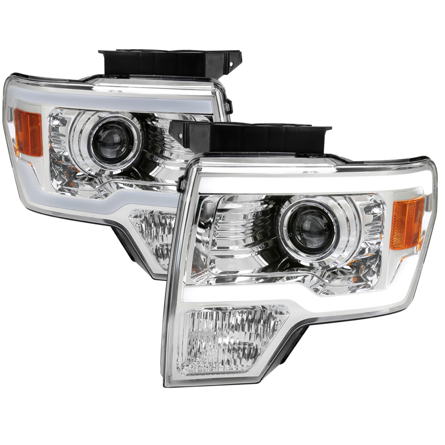 2009-2014 Ford F-150 LED Strip Projector Headlights Chrome/Clear Lens