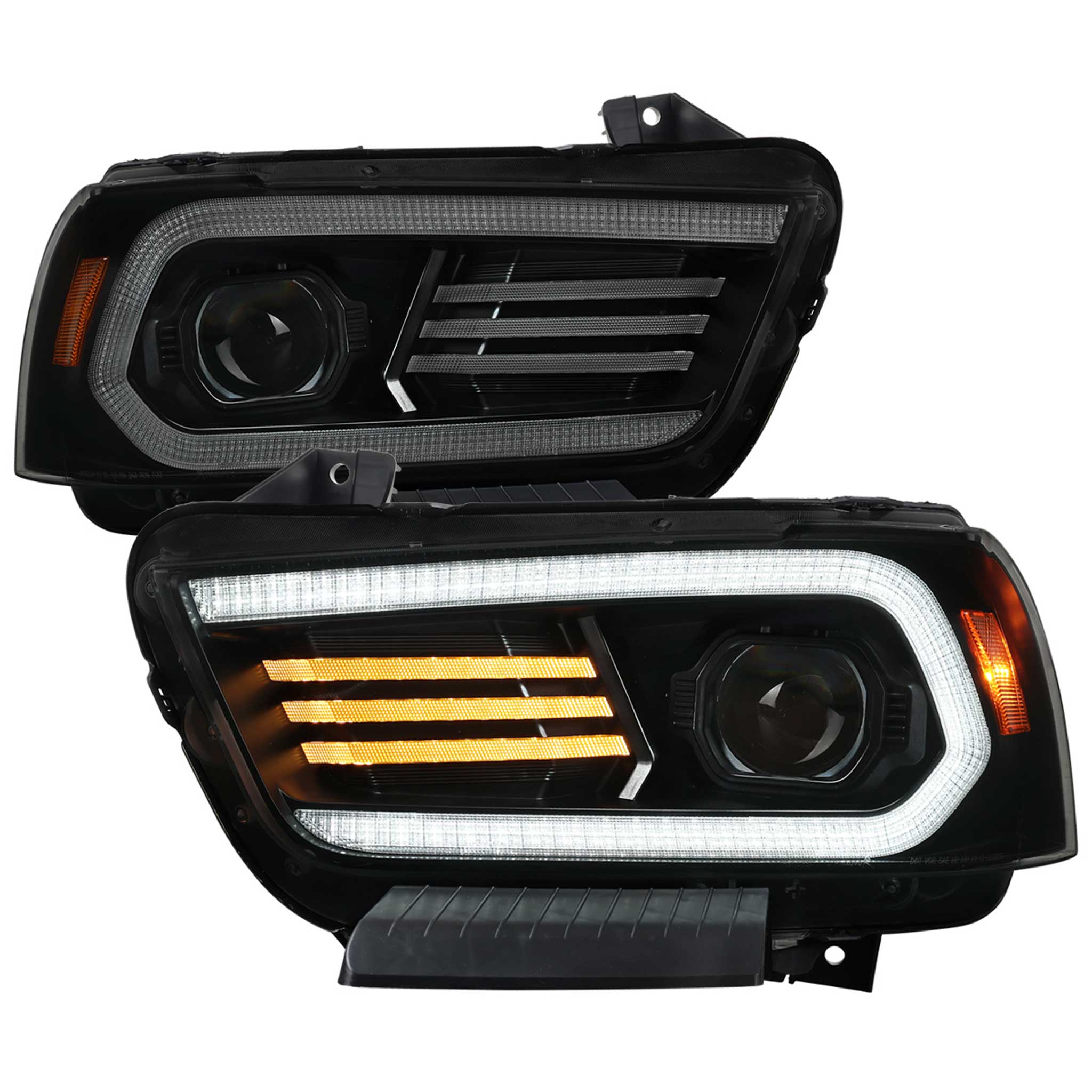 For Dodge Charger 2011-2014 Headlights LED DRL Light Strip Turn Signal Side Marker Black Housing Smoked Lens