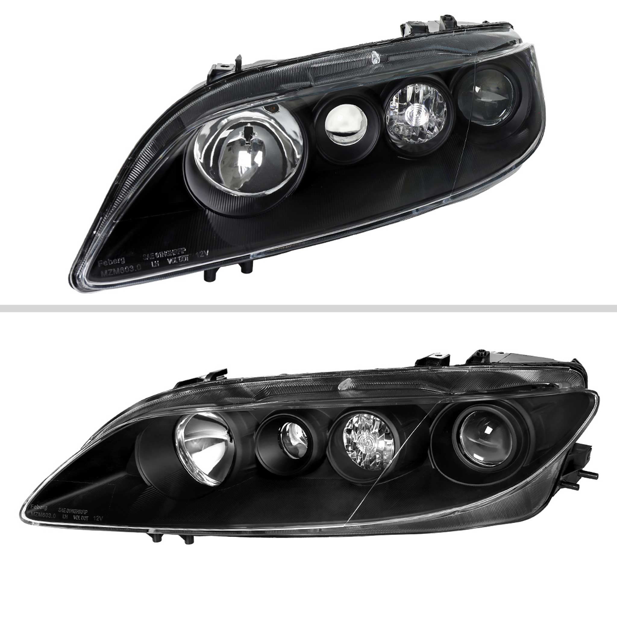 For Mazda 6 2003-2005 Factory Style Projector Headlights Matte Black Housing Clear Lens