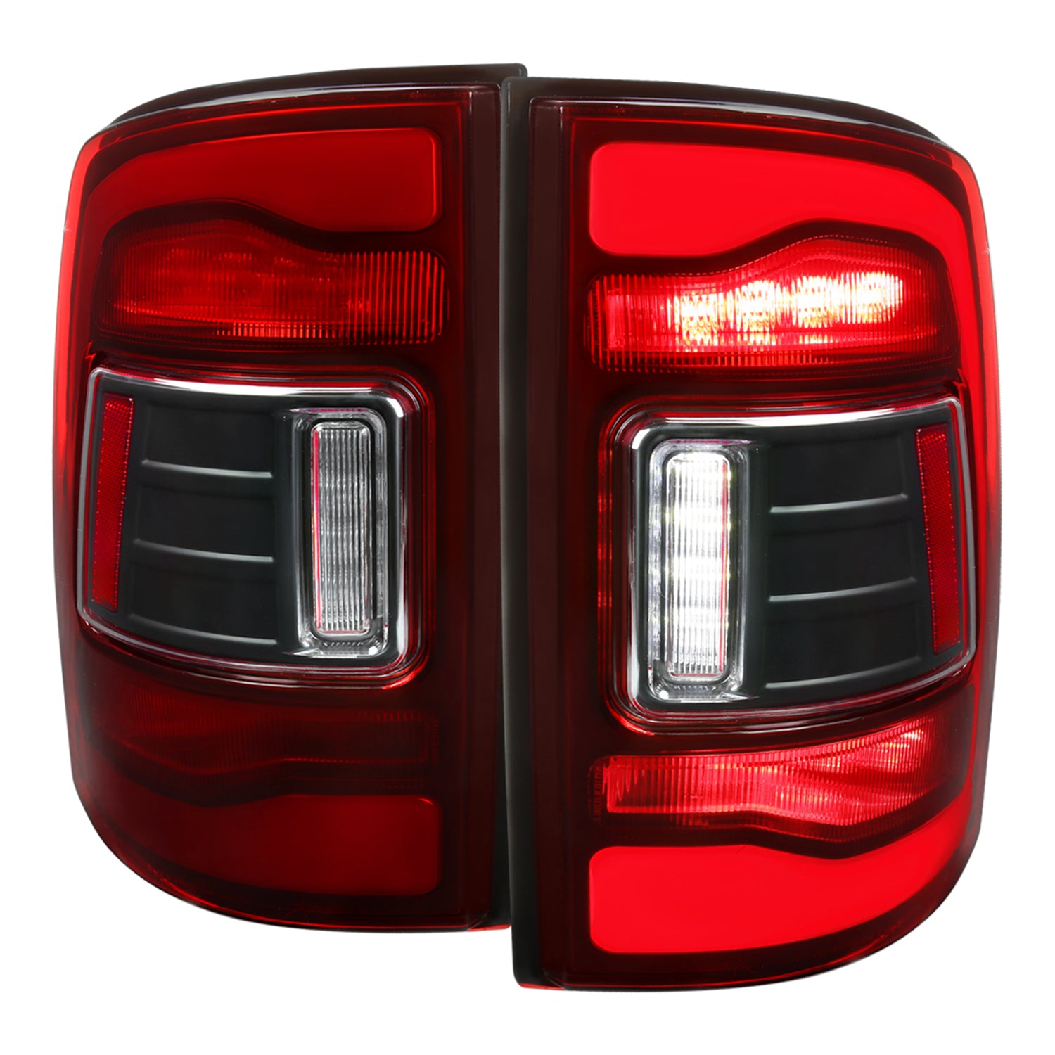 2009-2018 Dodge RAM 1500 2500 3500 LED Bar Tail Lights Matt Black/Red Clear