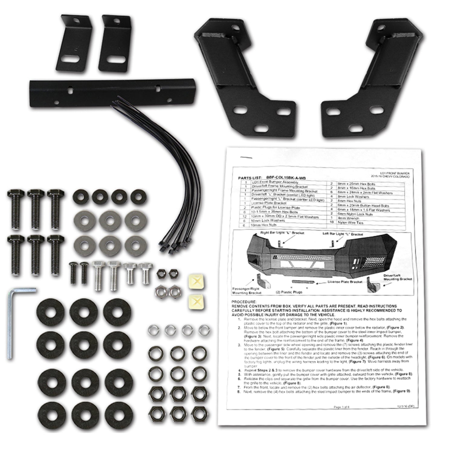 2015-2020 Chevy Colorado Black Heavy Duty Steel Front Bumper & LED Light Ports