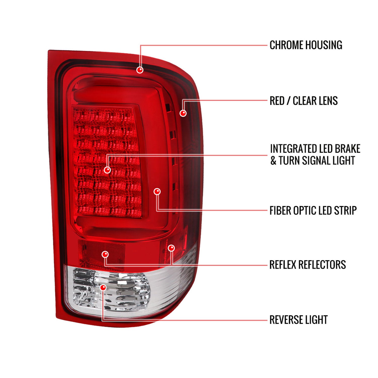 2007-2013 GMC Sierra 1500 2500HD 3500HD C-Bar LED Tail Lights Chrome/Red Clear