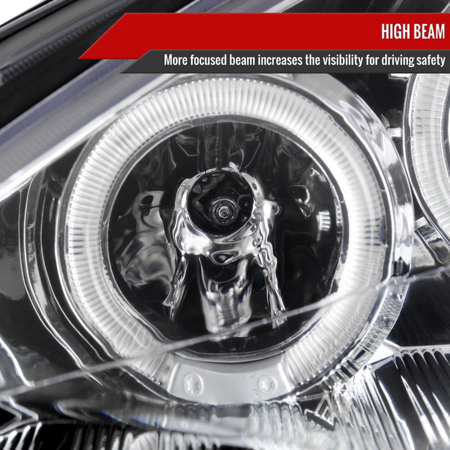 2000-2004 Ford Focus Dual Halo Projector Headlights Chrome/Clear Lens