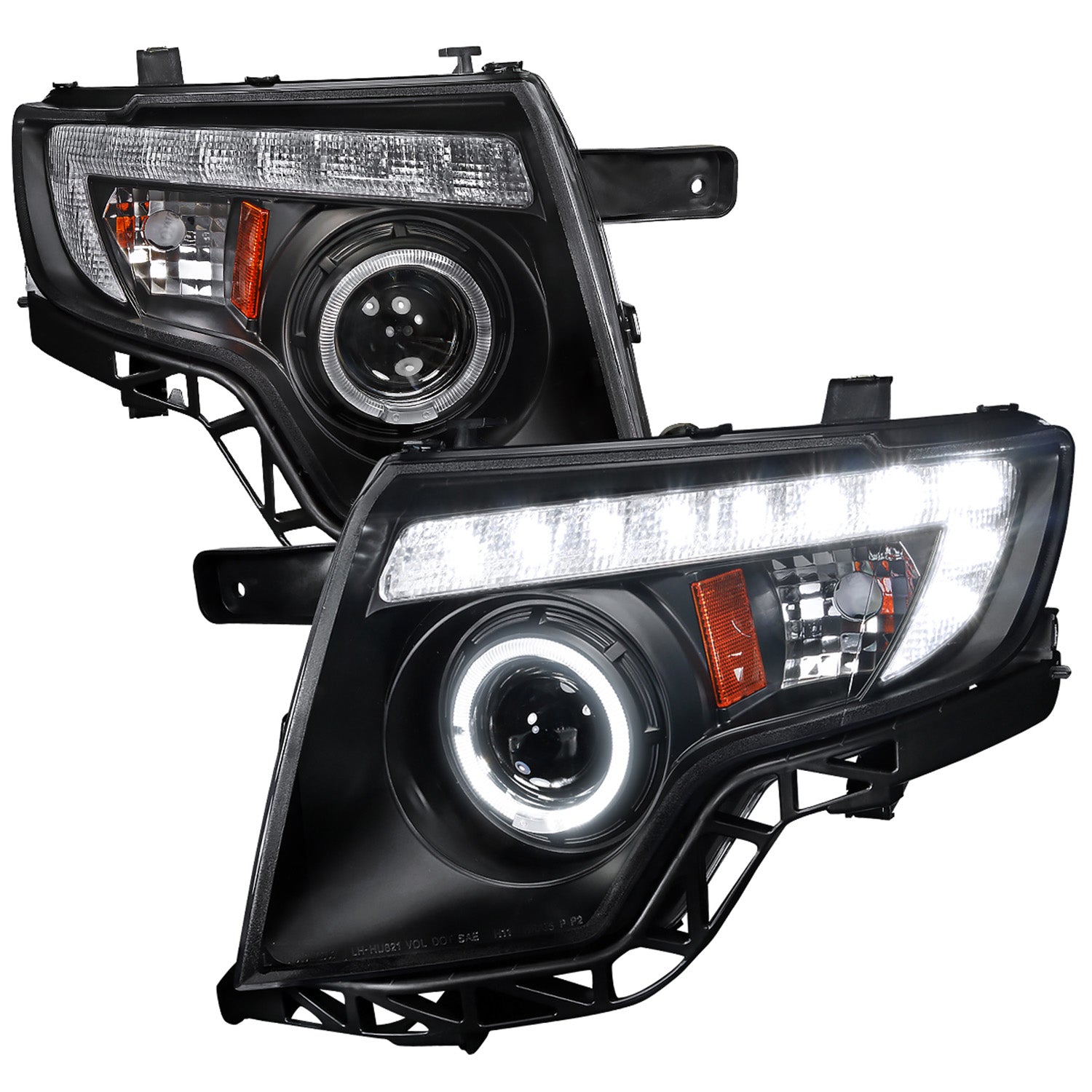 2007-2010 Ford Edge Halo Projector Headlights LED Light Strip Matt Black/Clear