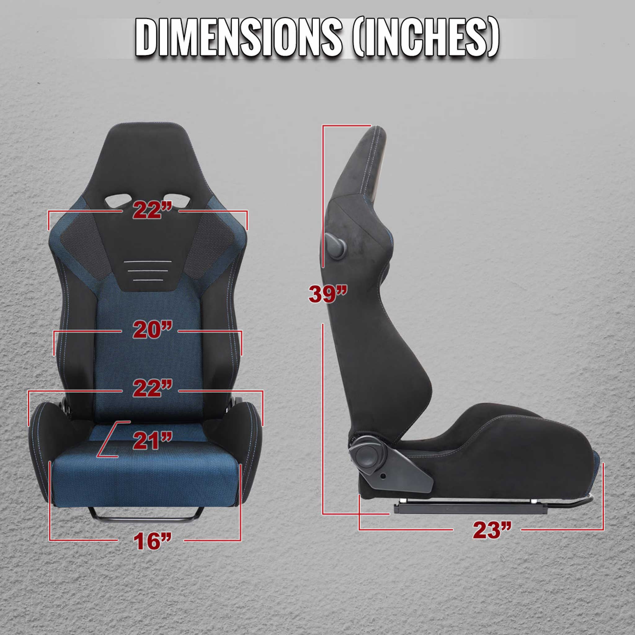 Universal Racing Seat Black Suede And Blue Bird Eye/Cloth With Double Blue Stich