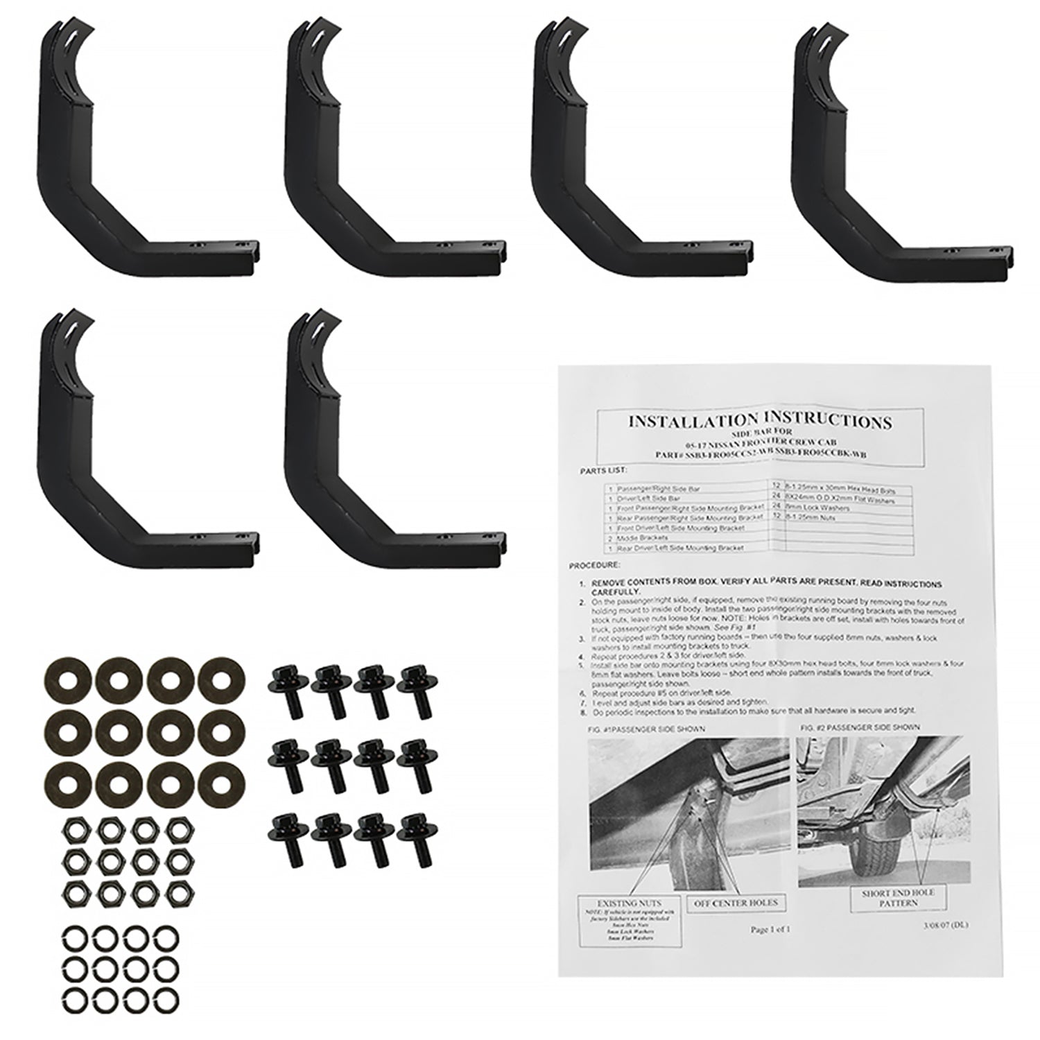 2005-2024 Nissan Frontier Crew Cab 3" Black S.Steel Side Step Nerf Bars