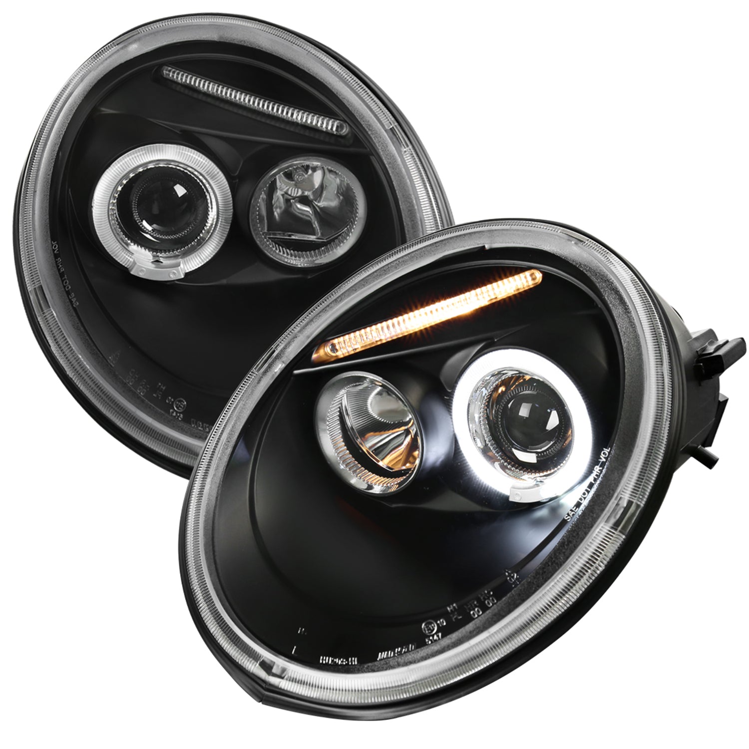 1998-2005 VW Beetle Halo Projector Headlights Matte Black/Clear Lens