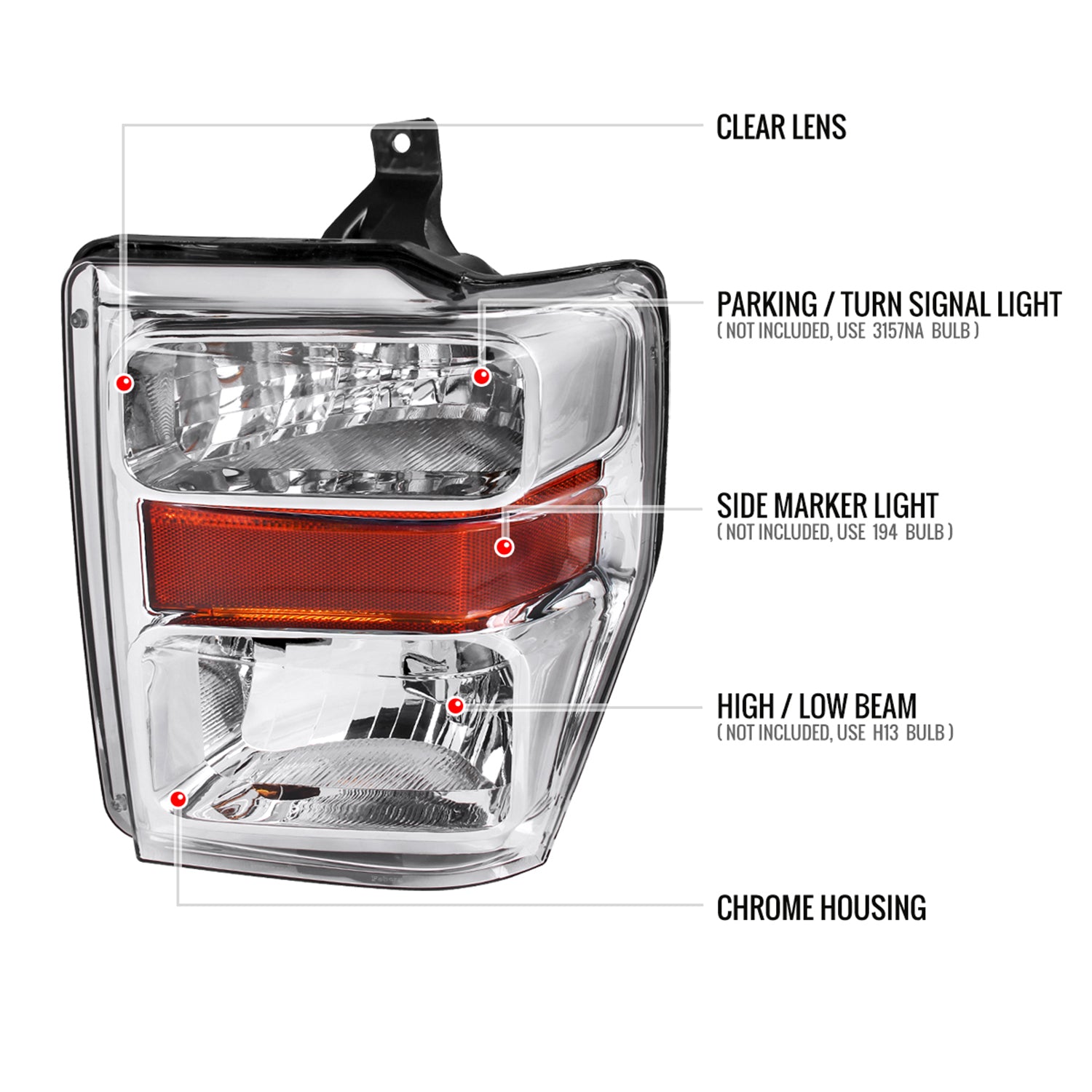 2008-2010 Ford F-250/F-350/F-450 Super Duty Factory Headlights Amber / Chrome