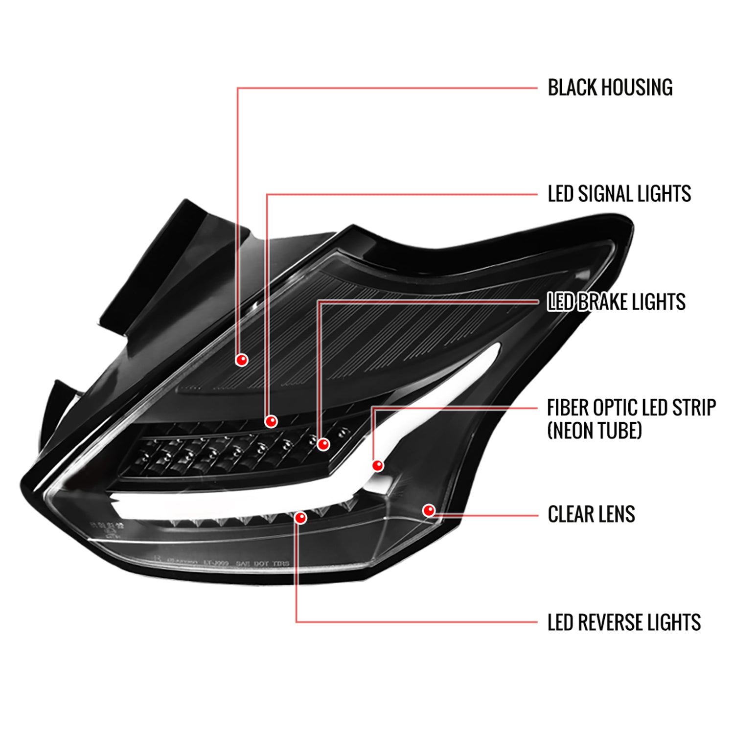 2015-2019 Ford Focus Hatchback LED Tail Lights Matte Black/Clear Lens