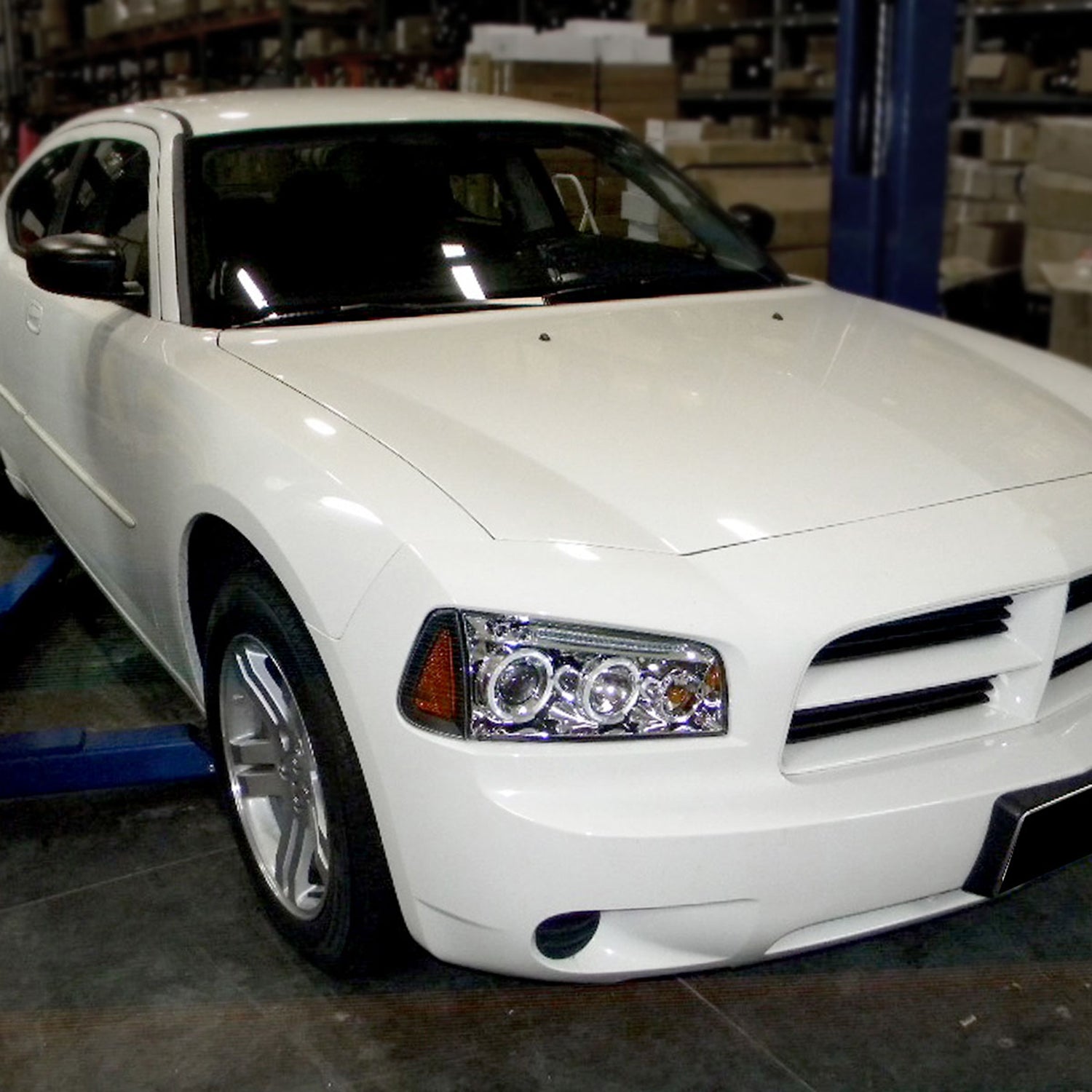 2005-2010 Dodge Charger Dual Halo Projector Headlights Chrome/Clear Lens