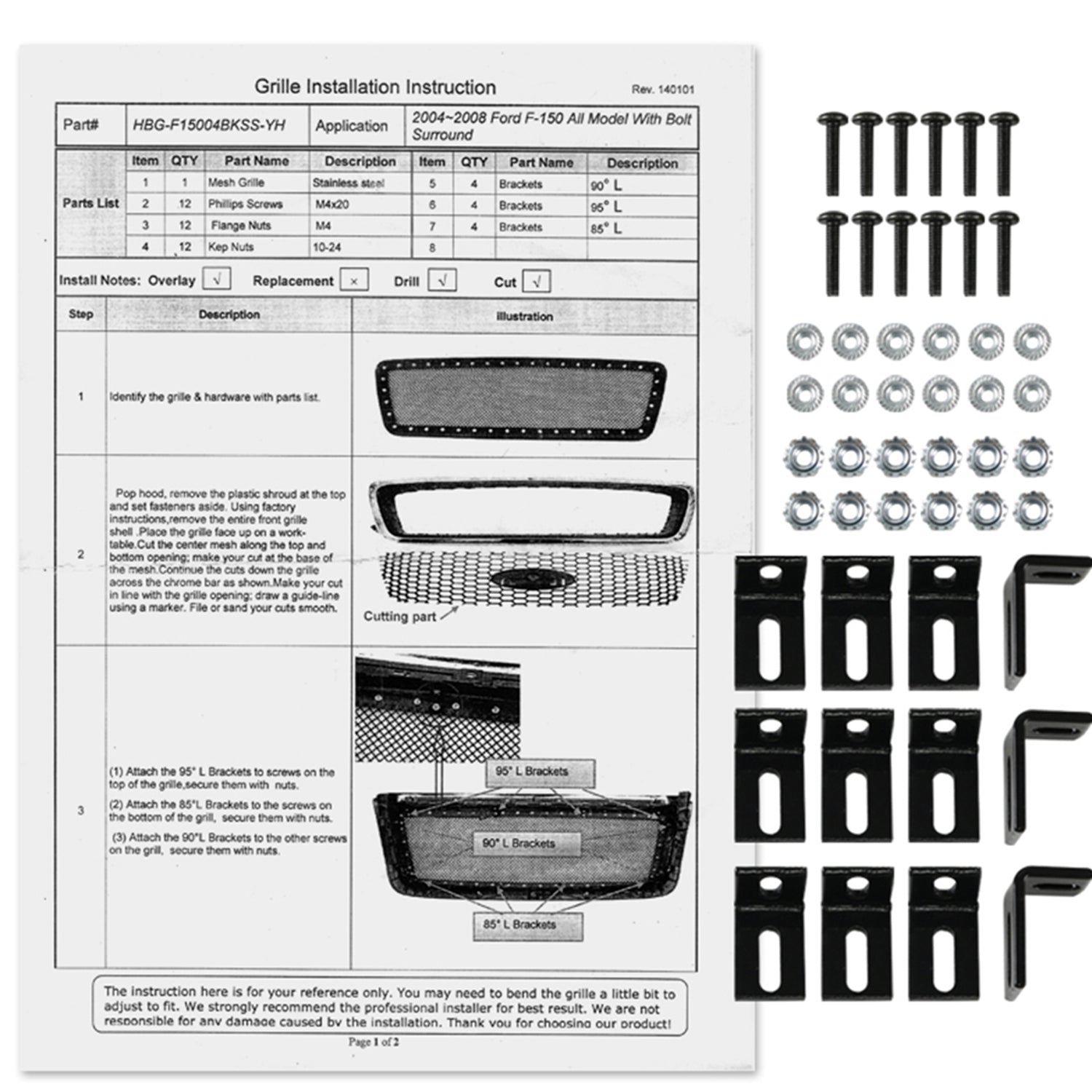 2004-2008 Ford F-150 Rivet Style Black S.Steel Mesh Grille Center Insert