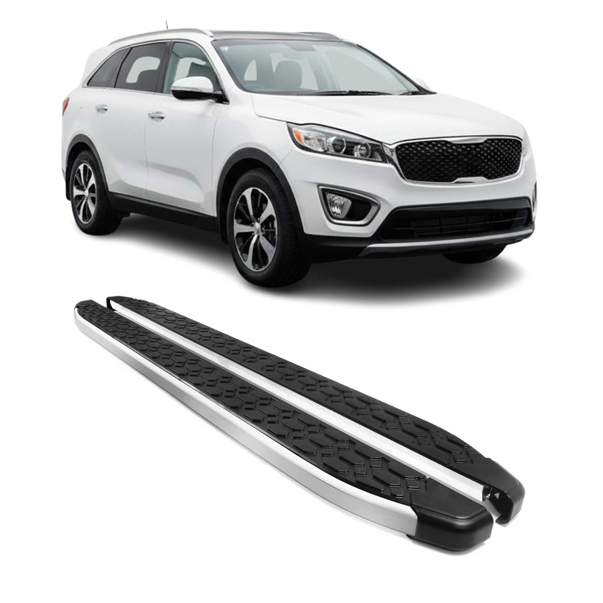 2016-2020 Kia Sorento Running Boards Side Steps Silver & Black