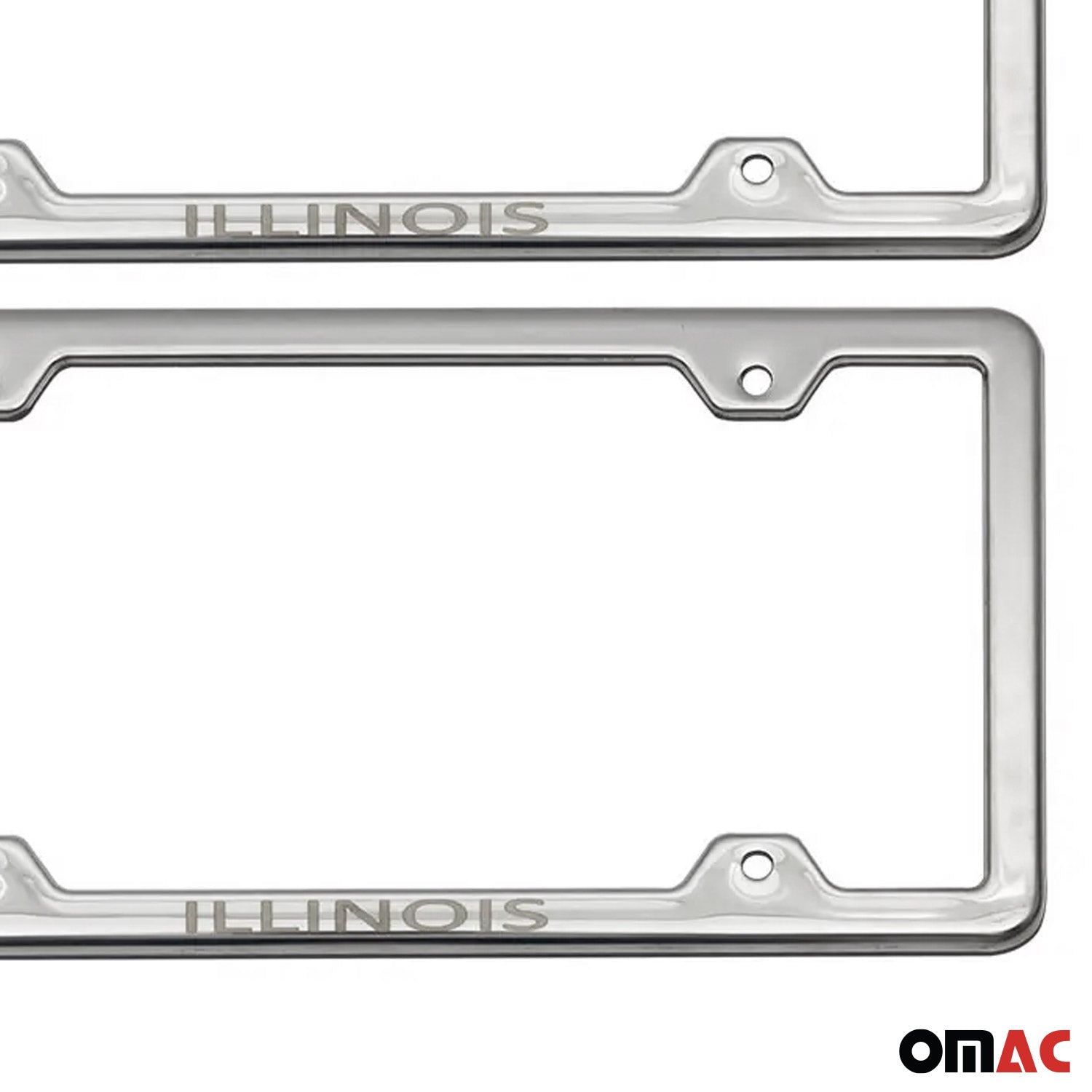 ILLINOIS Print License Plate Frame Tag Holder Chrome S. Steel Set 2 Pcs.