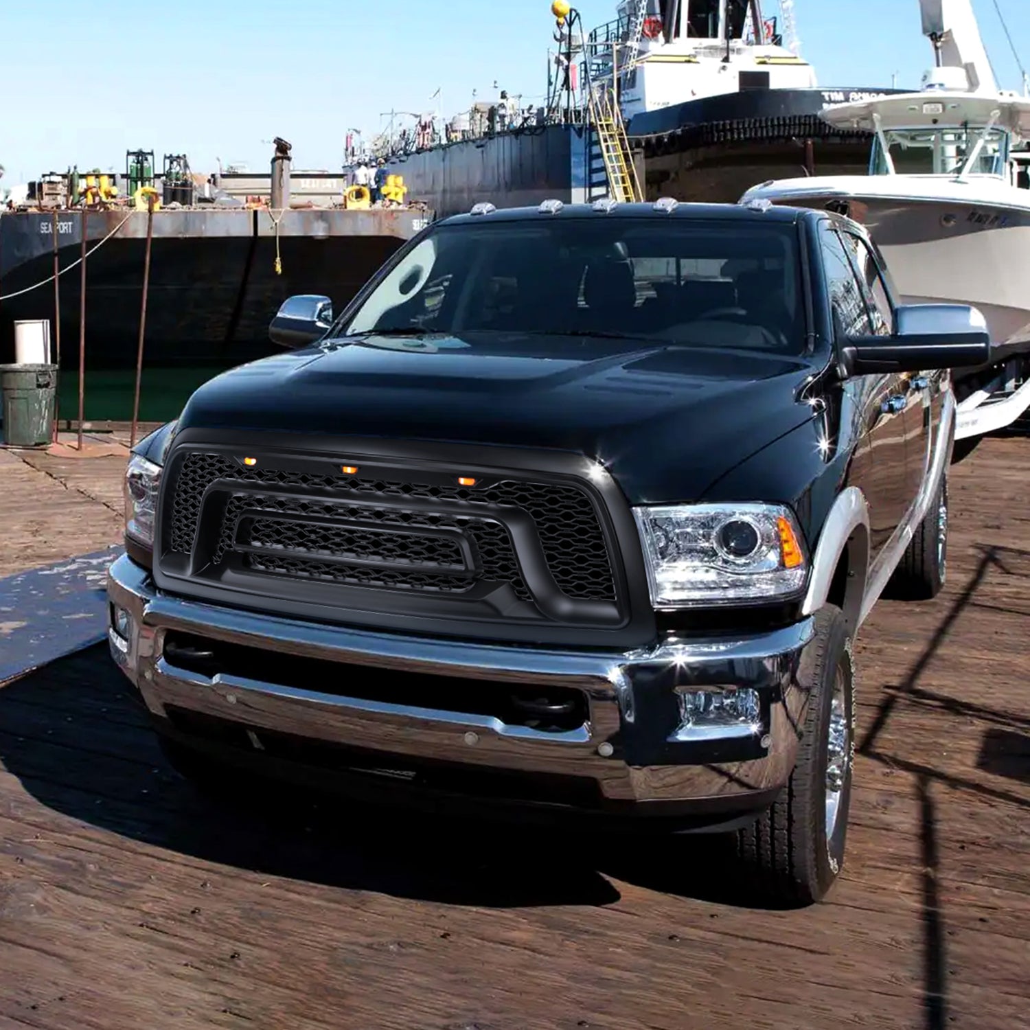 2010-2018 Dodge RAM 2500/3500 Rebel Style Hood Grille w/ Amber LED Lights