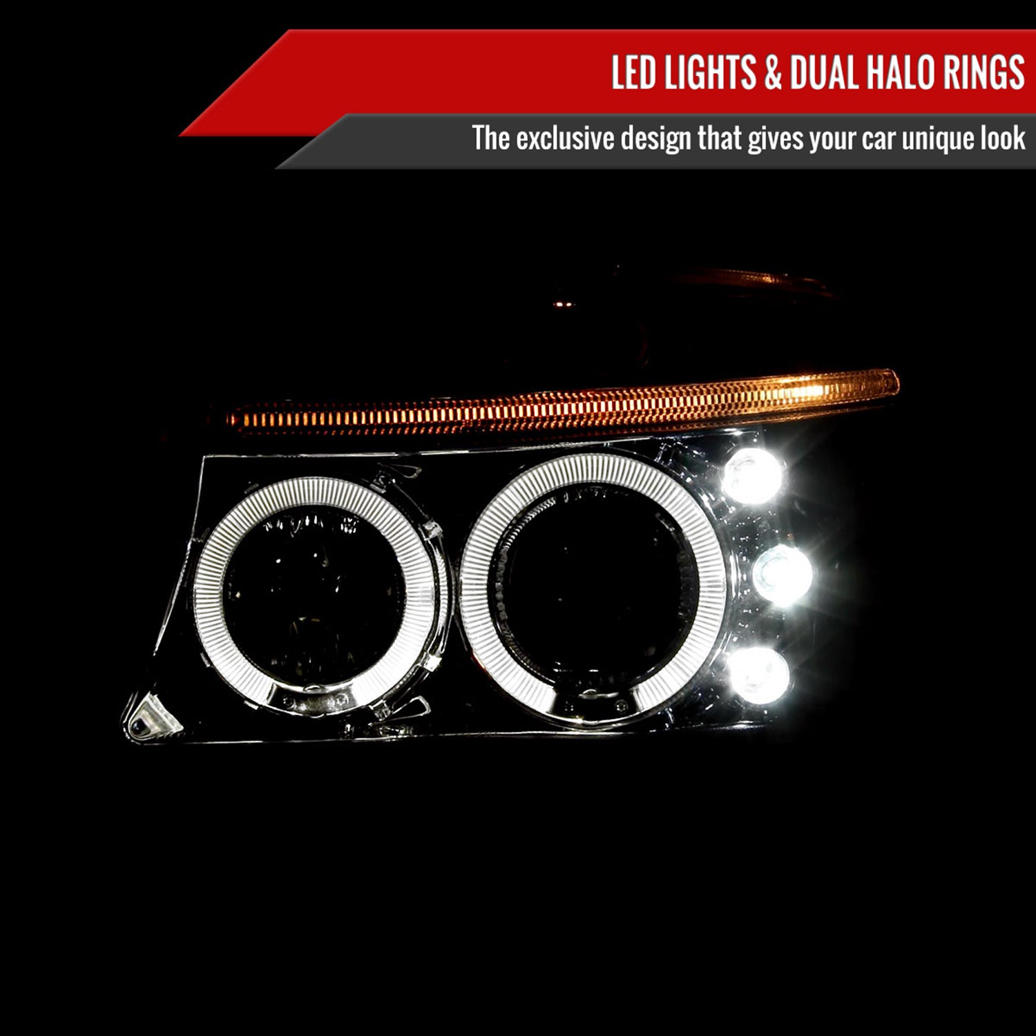 1997-2004 Dodge Dakota/ 1998-2003 Durango Dual Halo Projector Headlights Chrome
