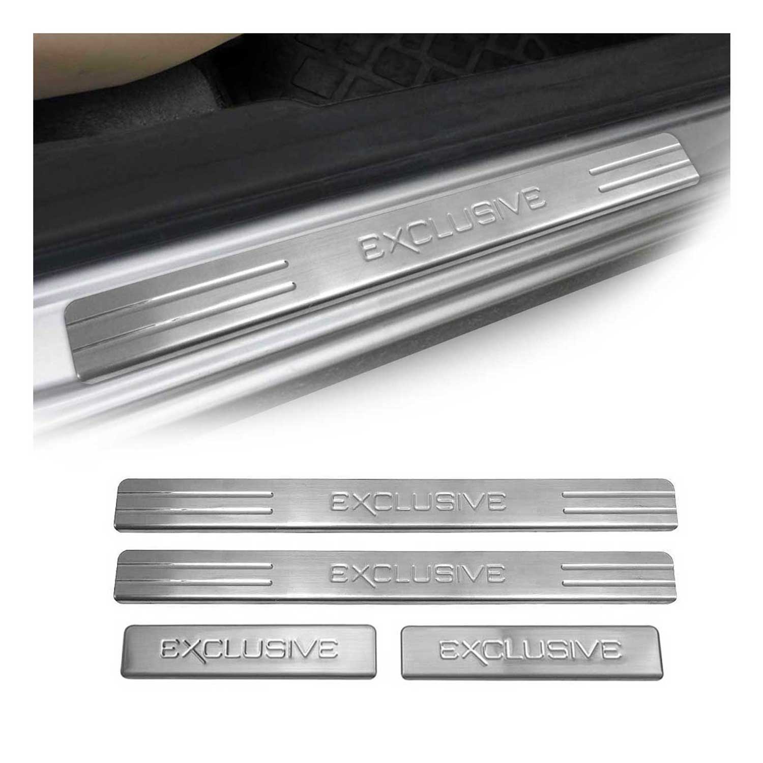 Exclusive Chrome Door Sill Scuff Plate Guard Stainless Steel Trim 4 Pcs.