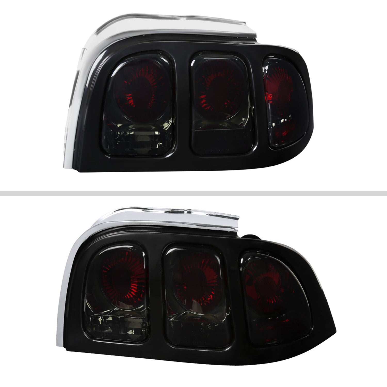 1994-1998 Ford Mustang Tail Lights Chrome Housing/Smoke Lens