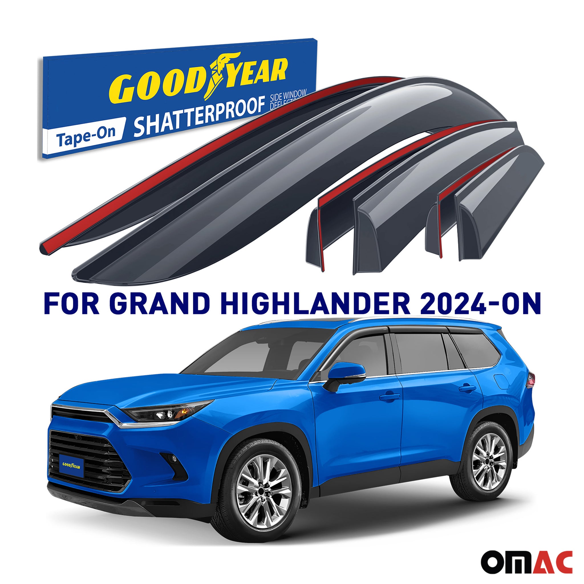 Goodyear Wind Deflectors for Toyota Grand Highlander 2024-2025 Tape-On Smoke 6x