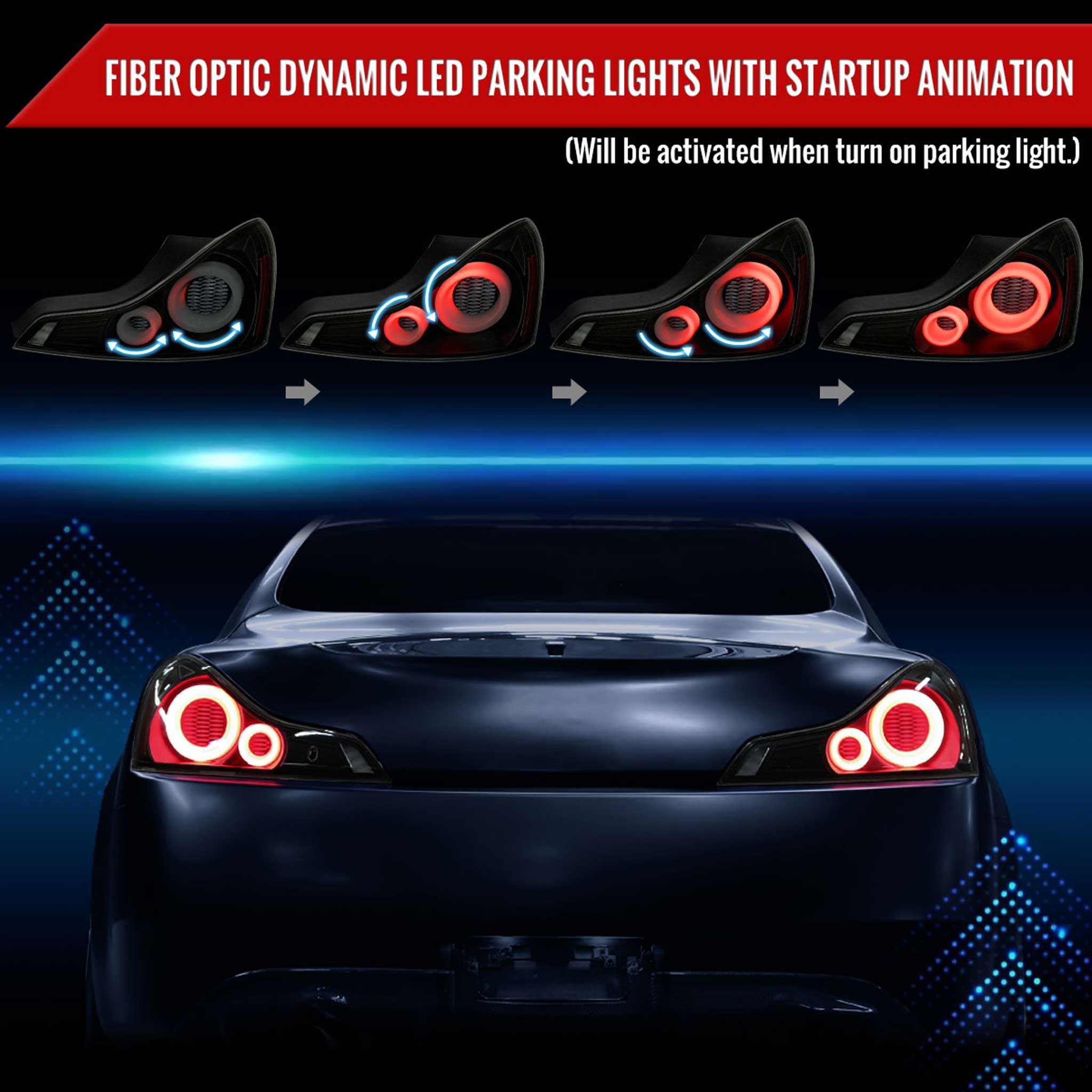 For Infiniti G37 2008-13 / Q60 Coupe 2014-15 LED Tail Lights Switchback Sequential Turn Signals Black Housing Smoked Lens