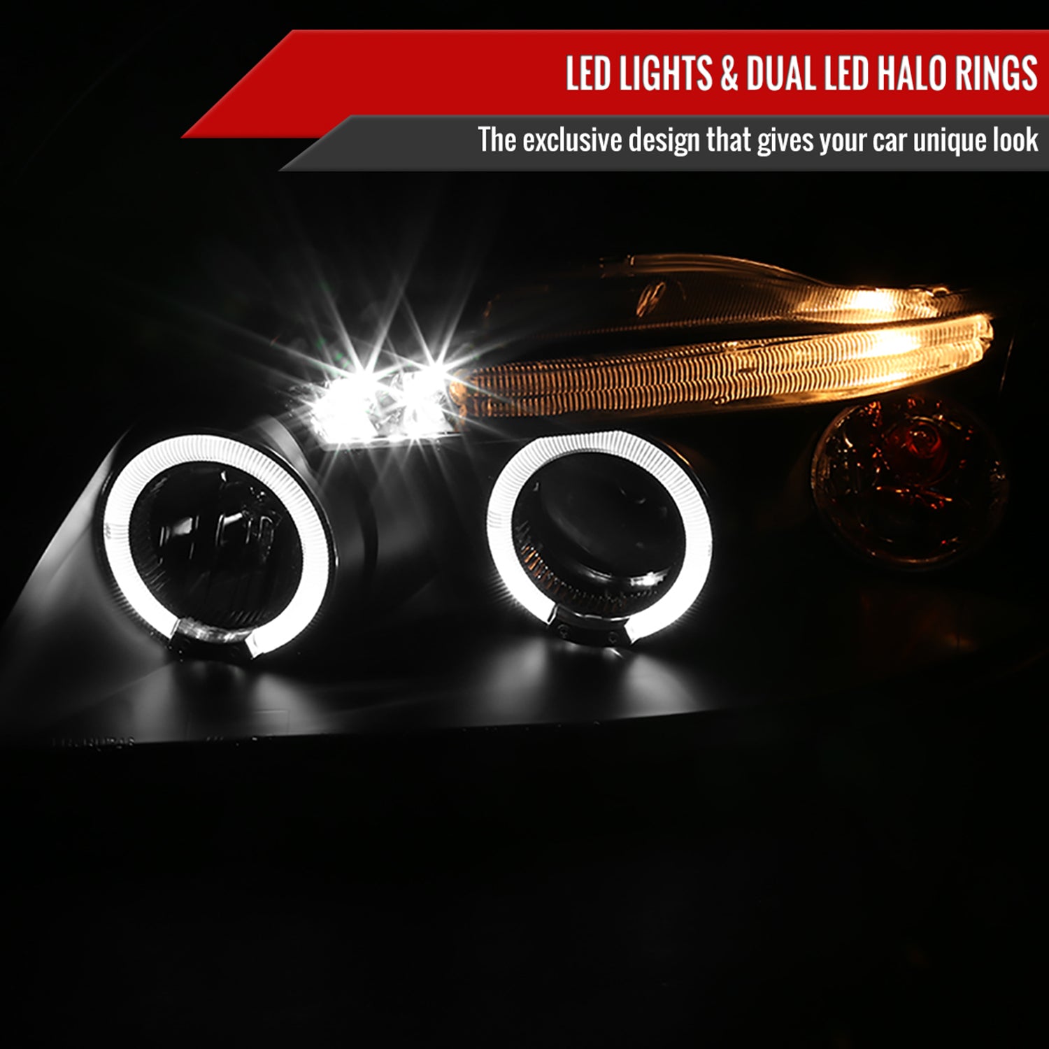 2004-2008 Chevy Aveo Dual Halo Projector Headlights Matte Black/Clear Lens