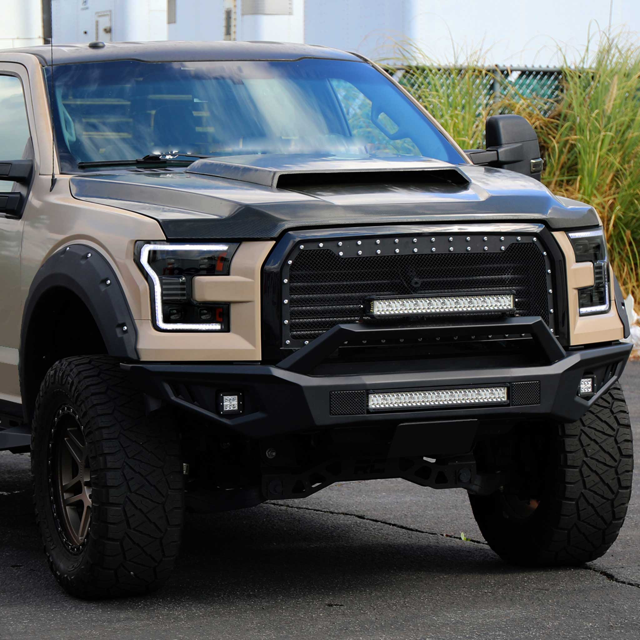 For Ford F-150 2015-2017 Headlights LED Turn Signals DRL Parking Light Strip Black Housing Smoked Lens