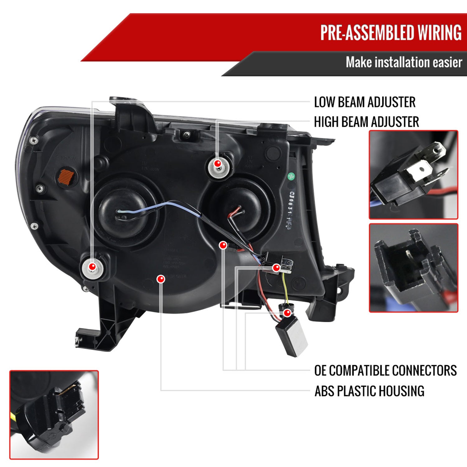 2005-2011 Toyota Tacoma LED Bar Projector Headlights Turn Signal Lights Chrome