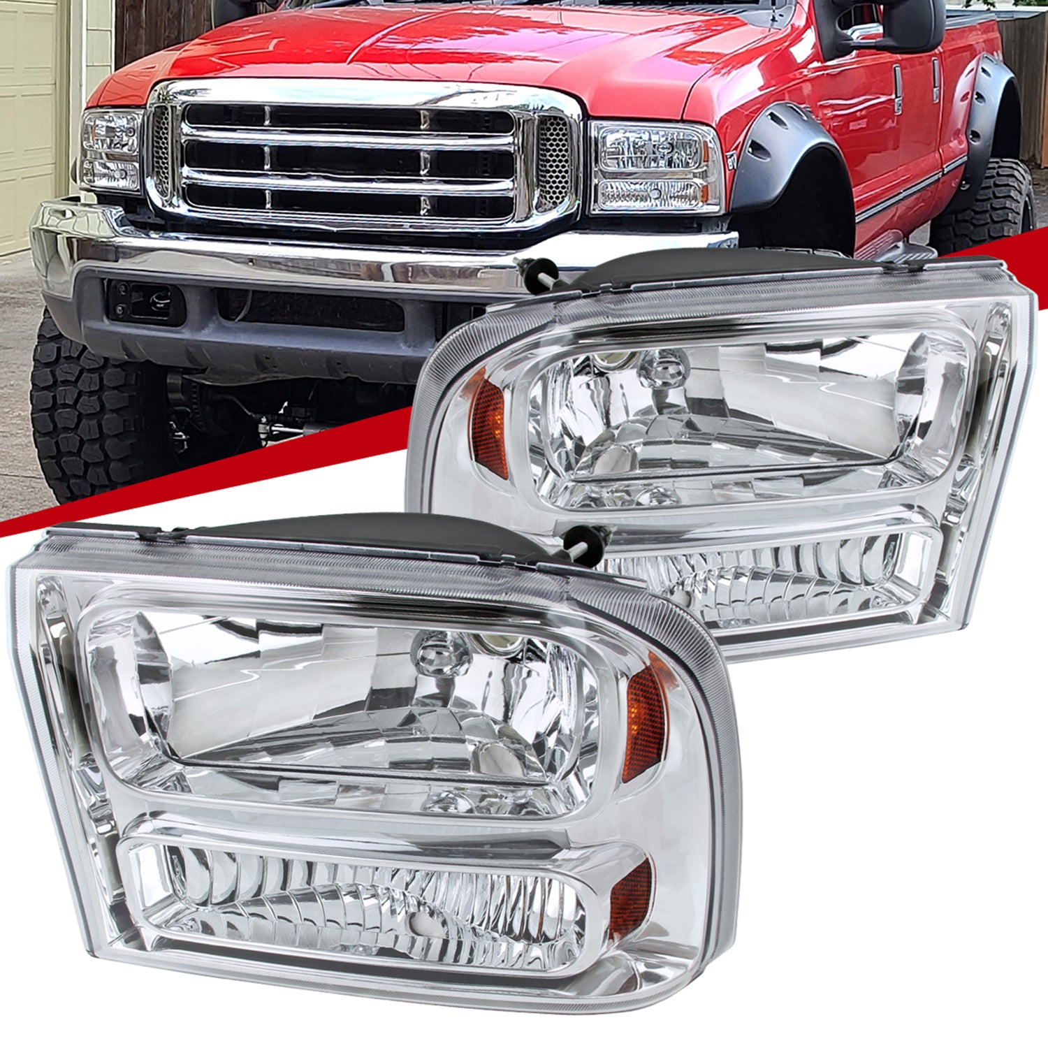 1999-2004 Ford Excursion F-250/350/450/550 Crystal Headlights Chrome/Clear