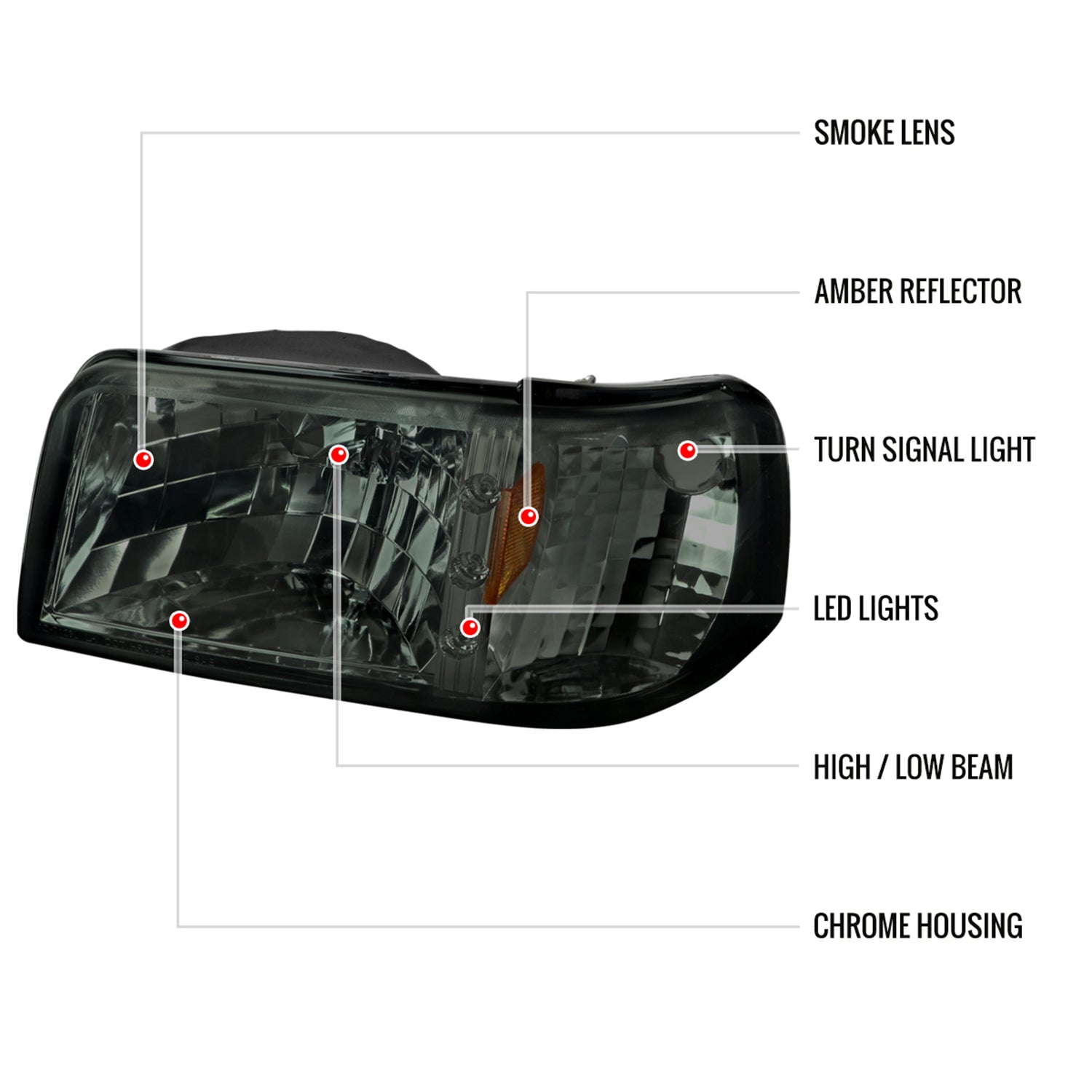 1993-1997 Ford Ranger Factory V2 Headlights w/Corner Lights Chrome/Smoke