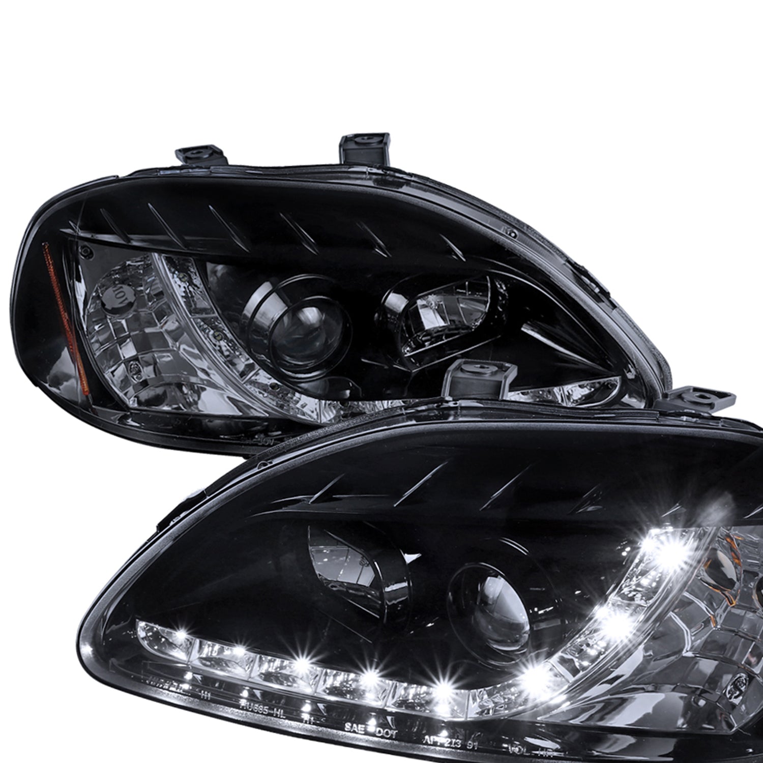 1996-1998 Honda Civic Projector Headlights R8 LED Light Black/Smoke Lens
