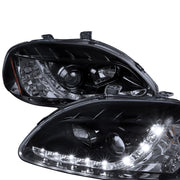 1996-1998 Honda Civic Projector Headlights R8 LED Light Black/Smoke Lens