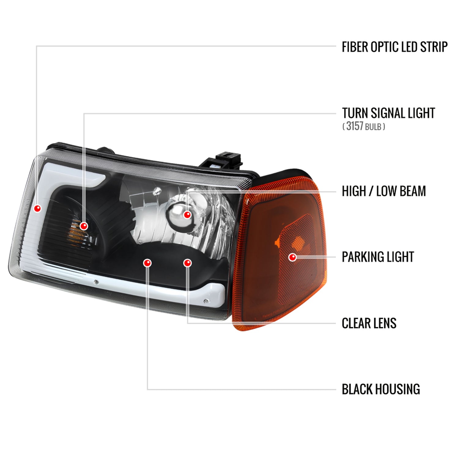 2001-2011 Ford Ranger LED Bar Factory Headlights Amber Corner Lamp Matt Black