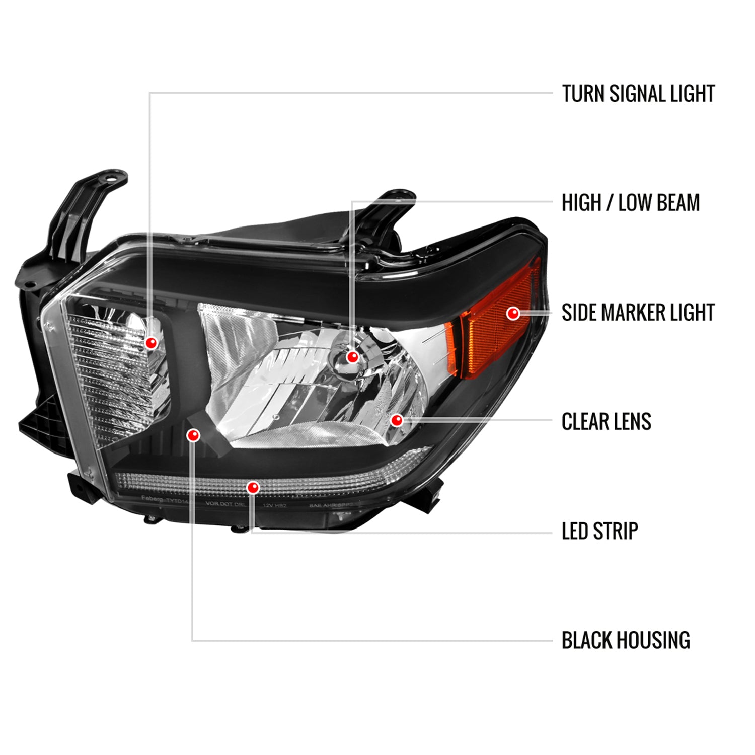 2014-2021 Toyota Tundra Factory Headlights w/LED Light Strip Matt Black/Clear