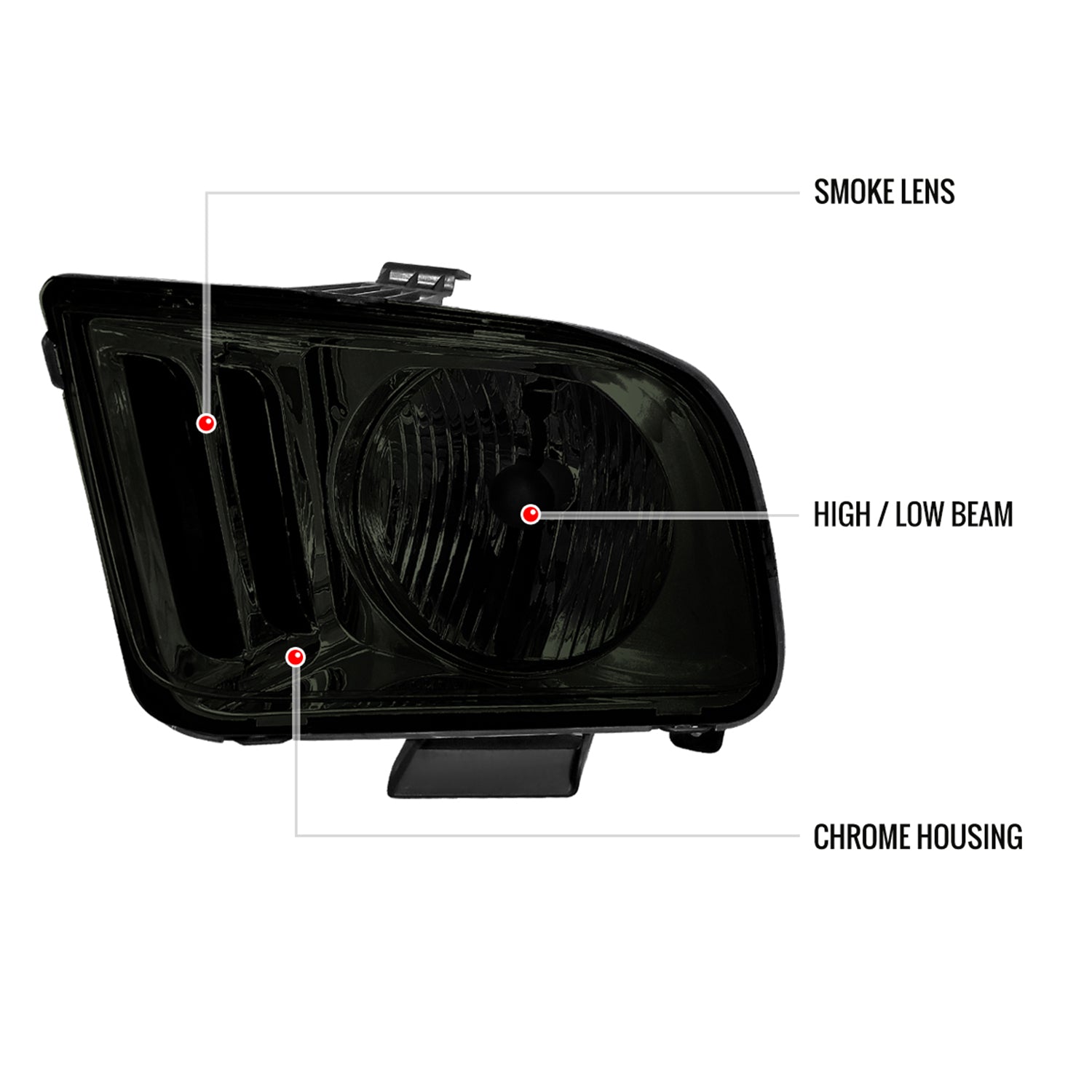 2005-2009 Ford Mustang Factory Style Headlights Chrome Housing/Smoke Lens