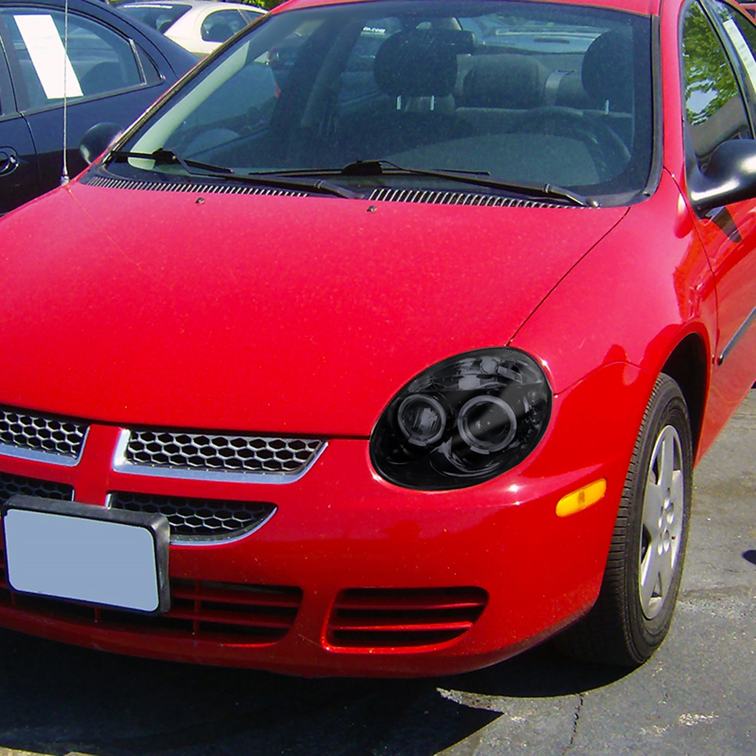 2003-2005 Dodge Neon Dual Halo Projector Headlights Glossy Black/Smoke Lens